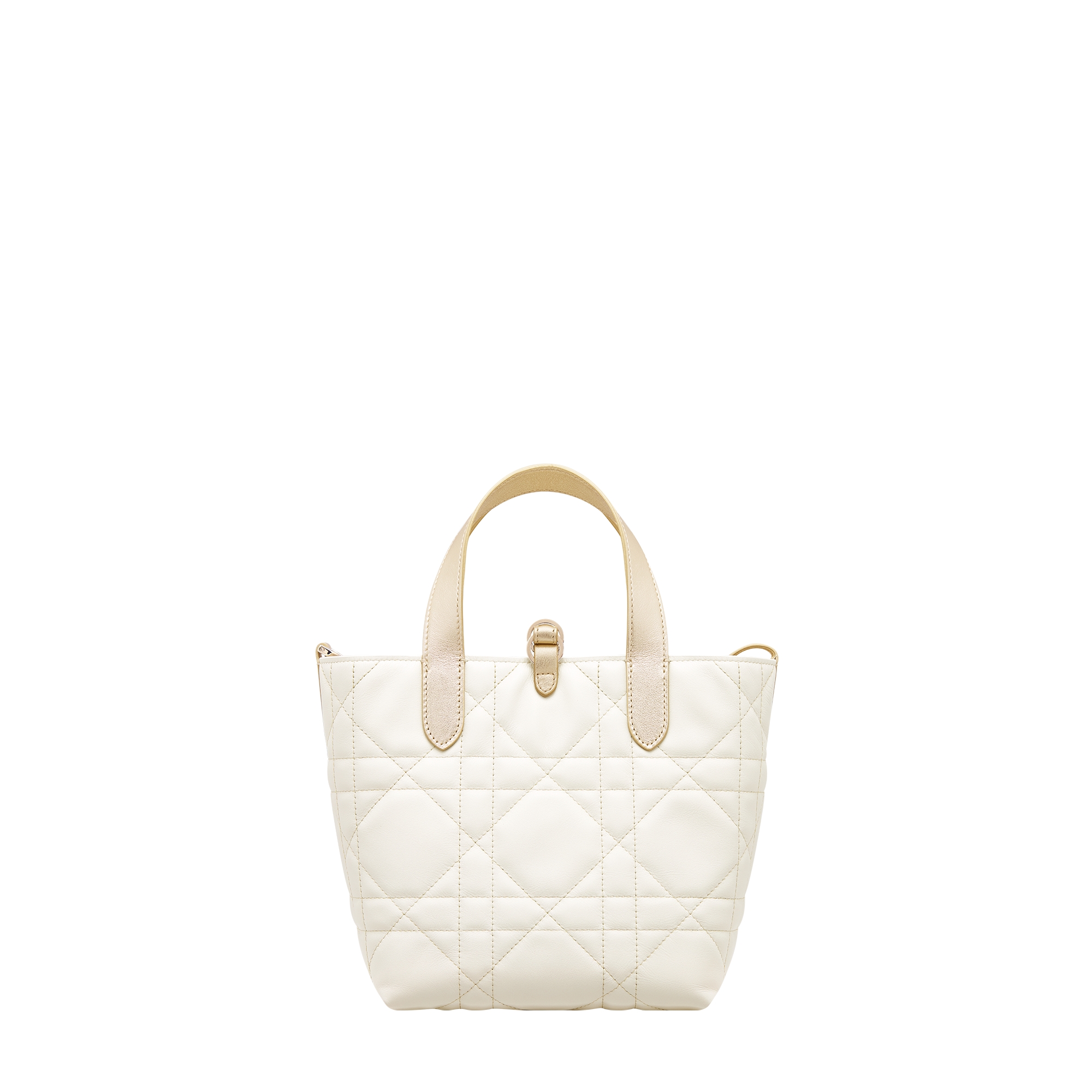 Small Dior Toujours Vertical Tote Bag Two-Tone Gold and White Macrocannage Calfskin with Metallic Thread E08
