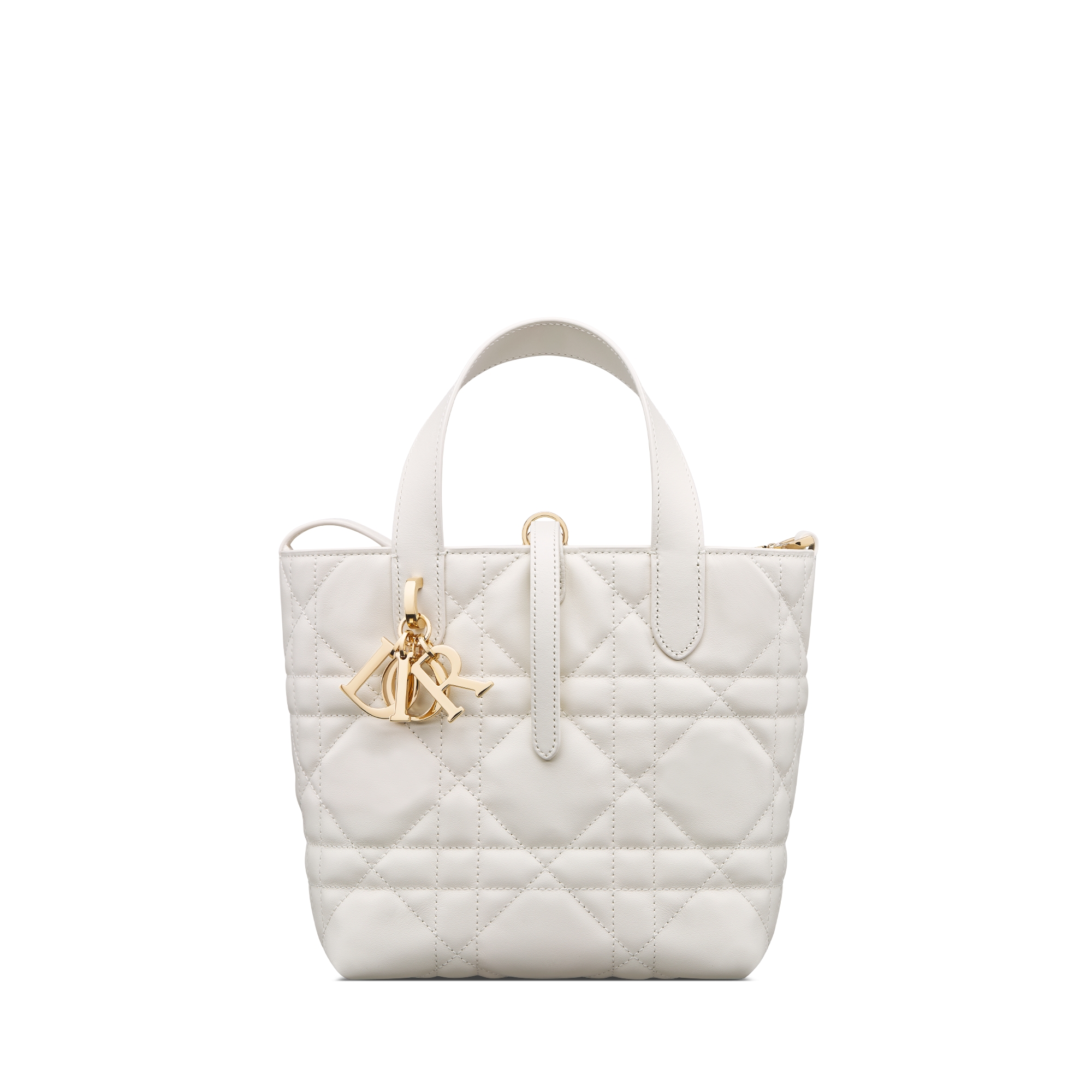 Bolso tote vertical pequeño Dior Toujours Piel de becerro Macrocannage latte E01