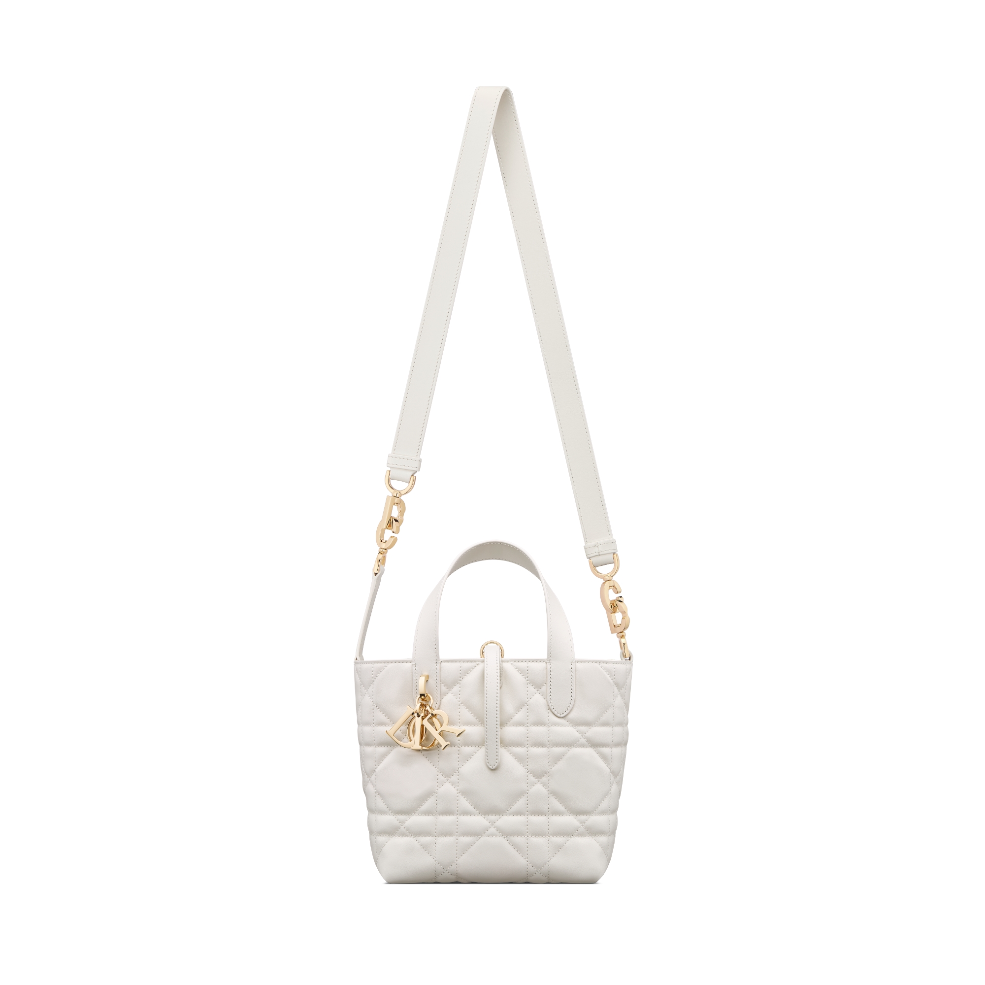 Bolso tote vertical pequeño Dior Toujours Piel de becerro Macrocannage latte E07