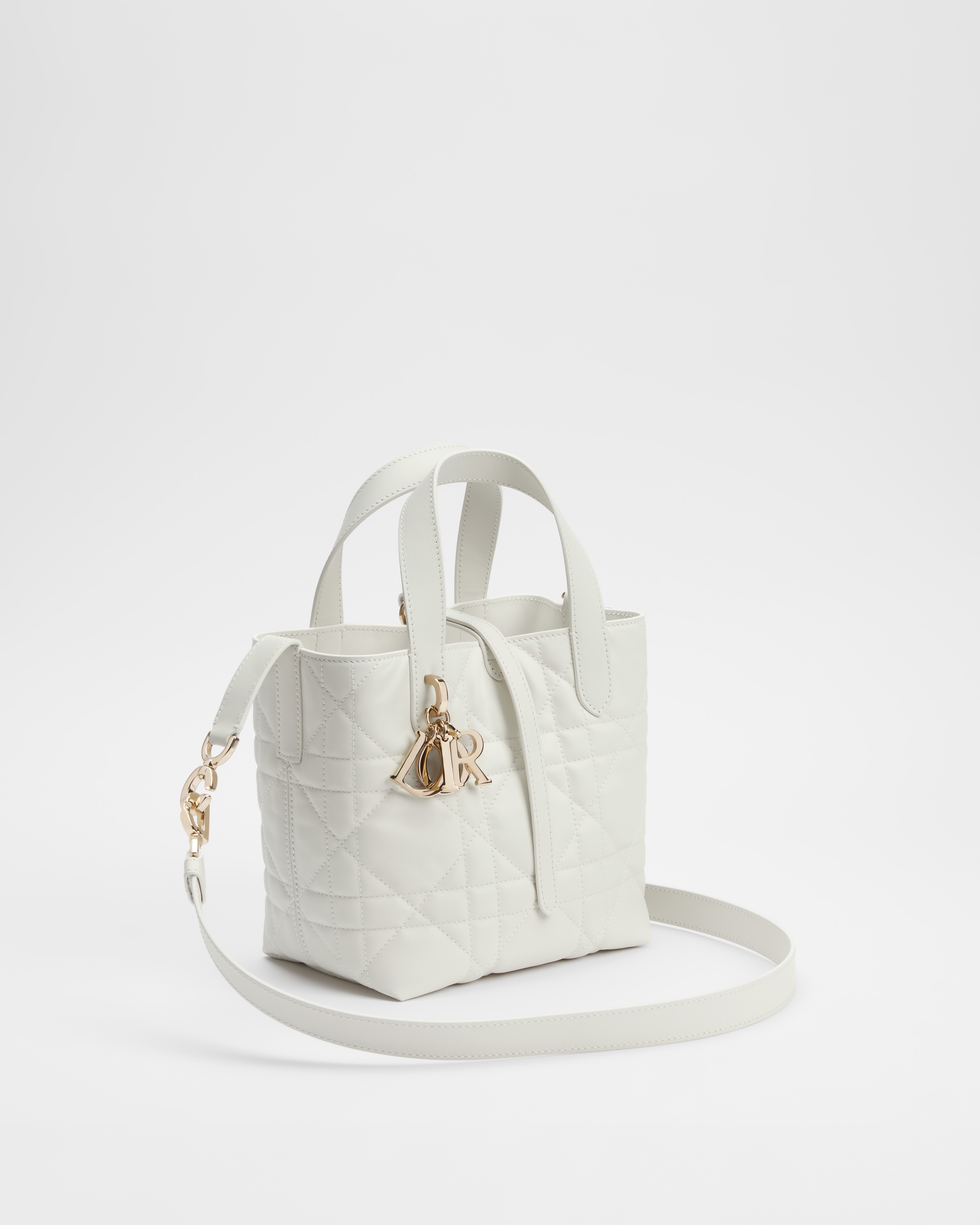 小碼 Dior Toujours 直向手挽袋 奶白色大型藤格紋圖案小牛皮 E03