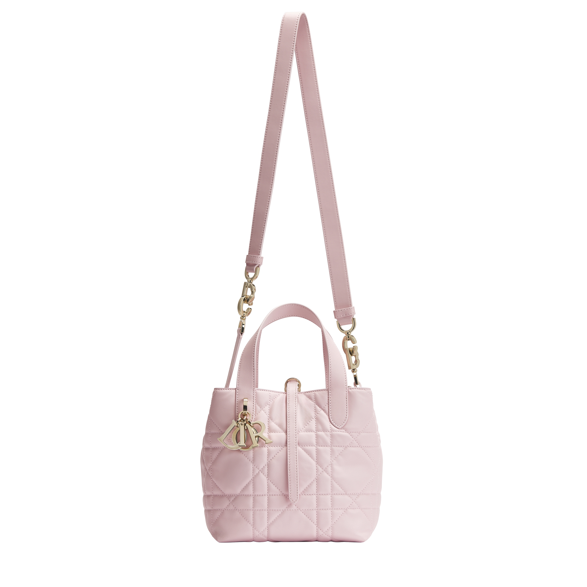 Small Dior Toujours Vertical Tote Bag Rose Tendre Macrocannage Calfskin E07