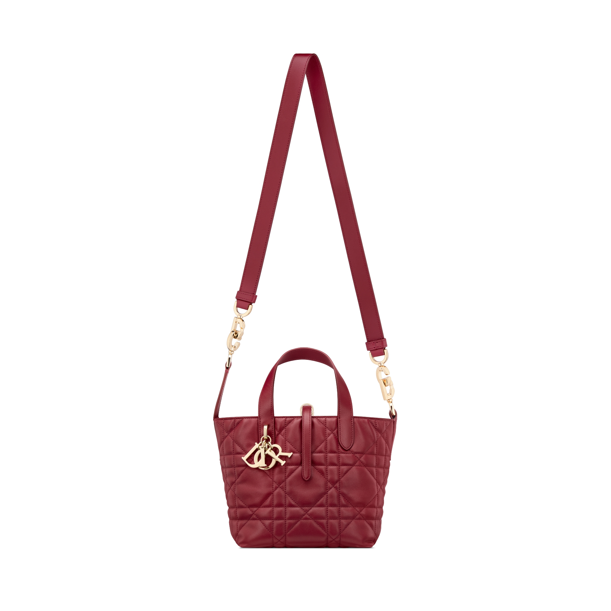 Small Dior Toujours Vertical Tote Bag Cherry Red Macrocannage Calfskin E07