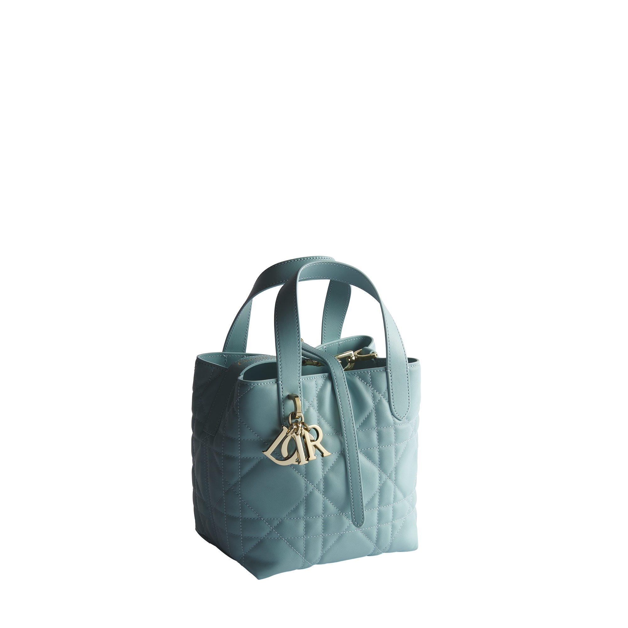 Sac cabas vertical Dior Toujours Small Cuir de veau Macrocannage bleu tourmaline E03
