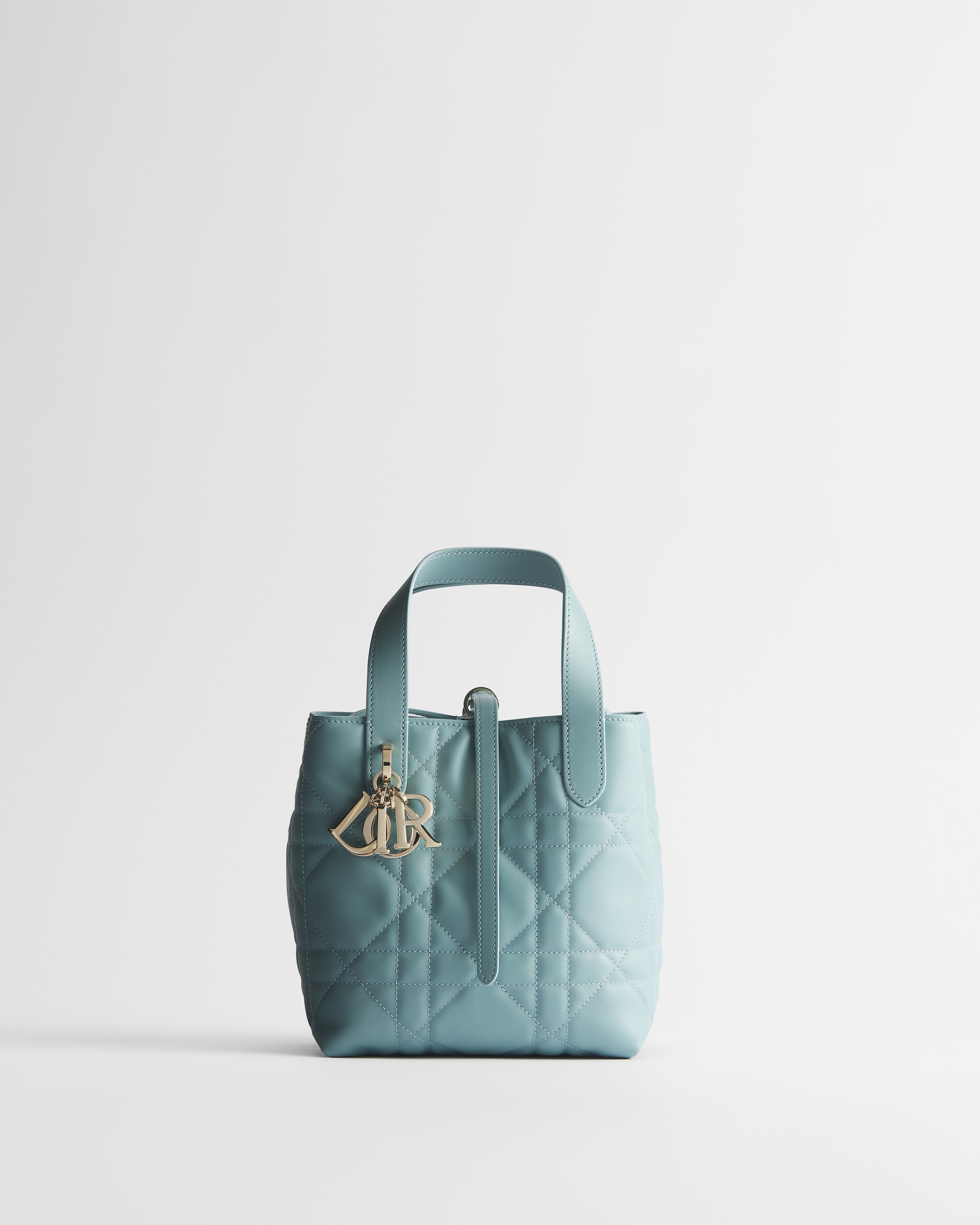 Small Dior Toujours Vertical Tote Bag Bleu Tourmaline Macrocannage Calfskin E01