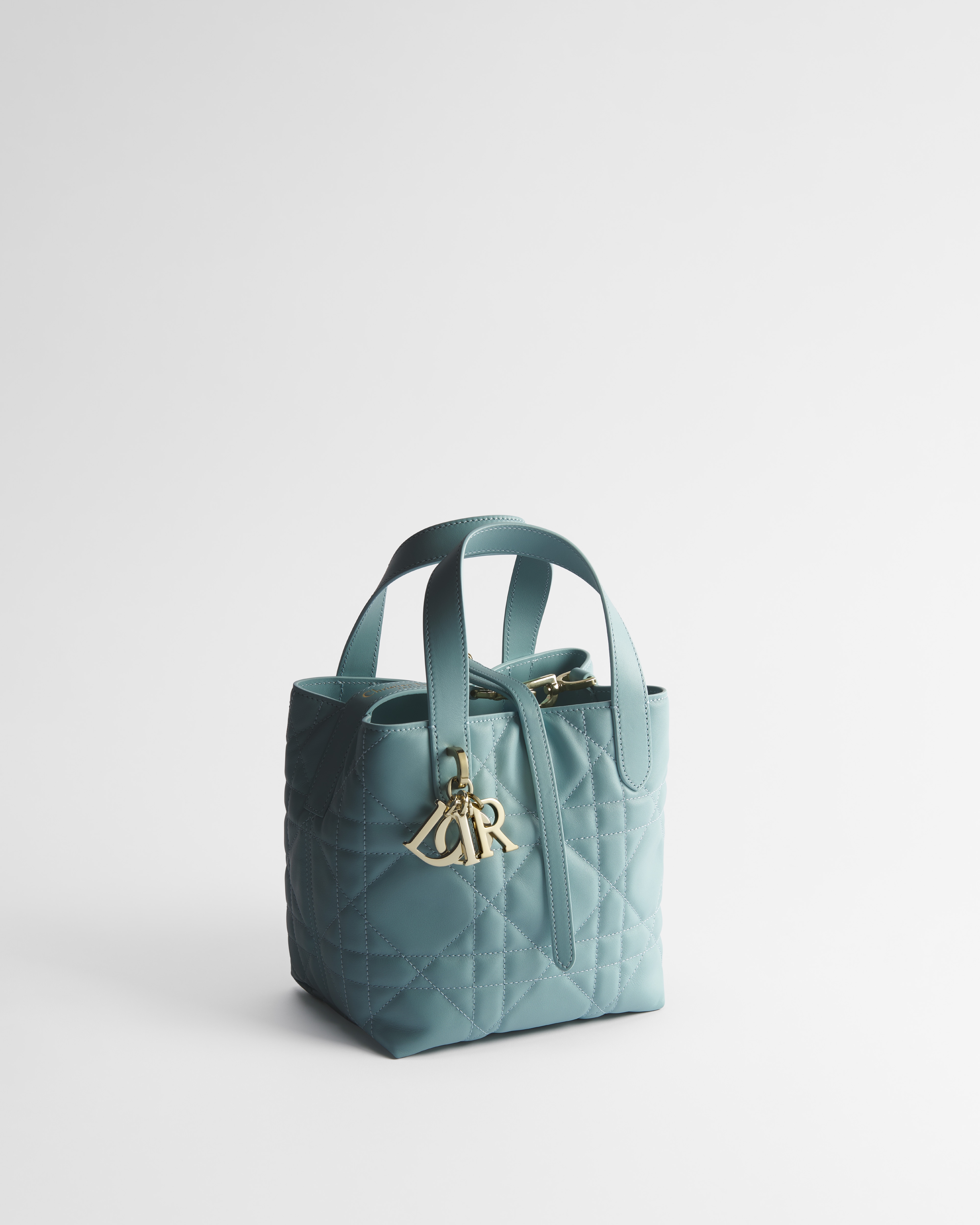 Sac cabas vertical Dior Toujours Small Cuir de veau Macrocannage bleu tourmaline E03