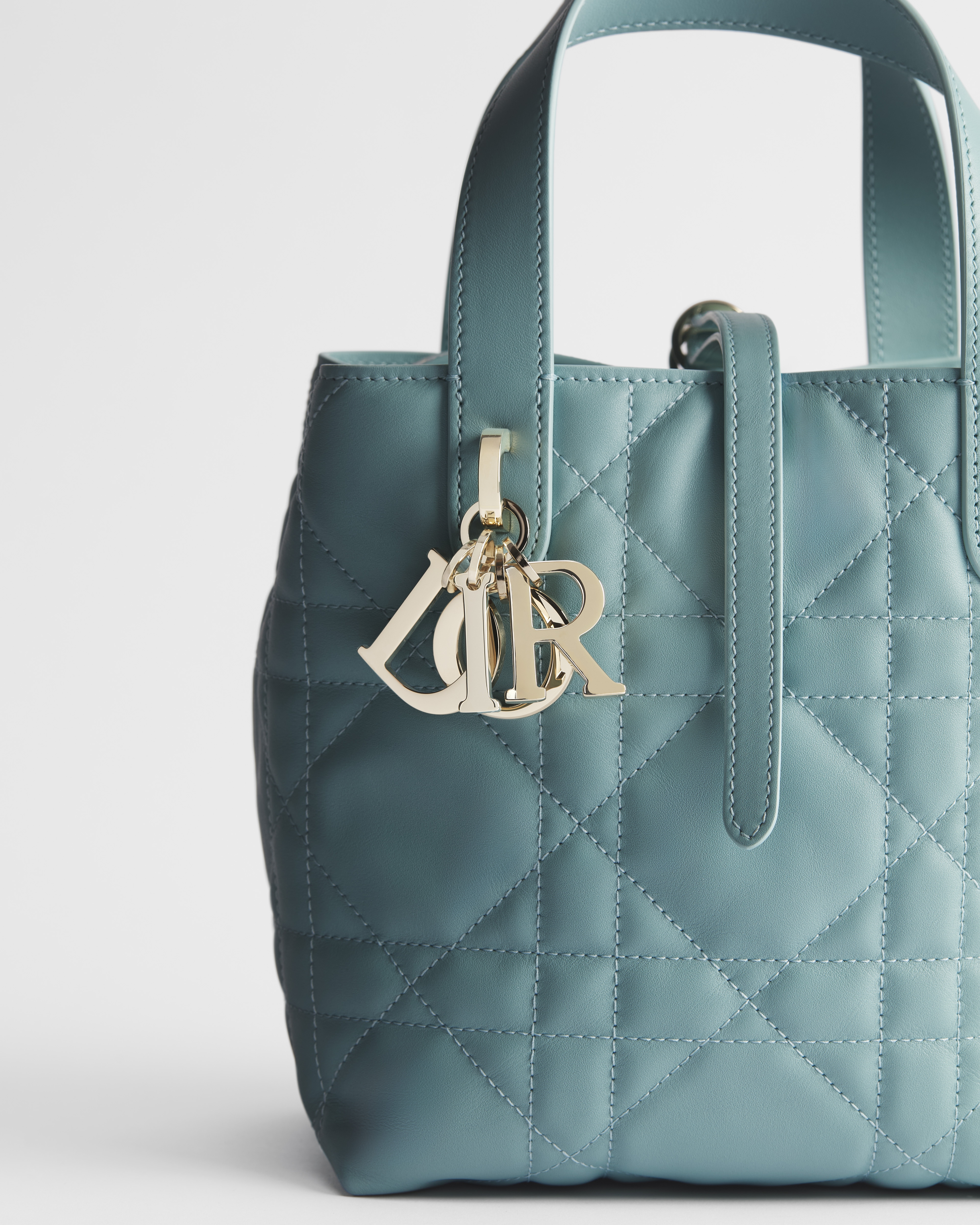 Sac cabas vertical Dior Toujours Small Cuir de veau Macrocannage bleu tourmaline E09