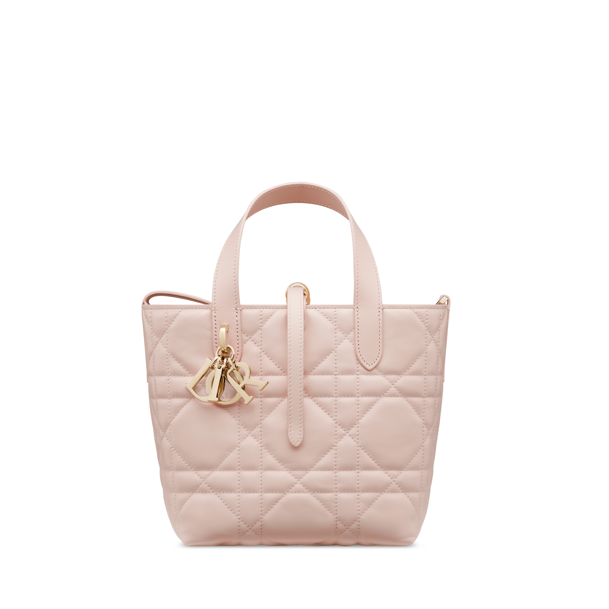Small Dior Toujours Vertical Tote Bag Powder Pink Macrocannage Calfskin E01