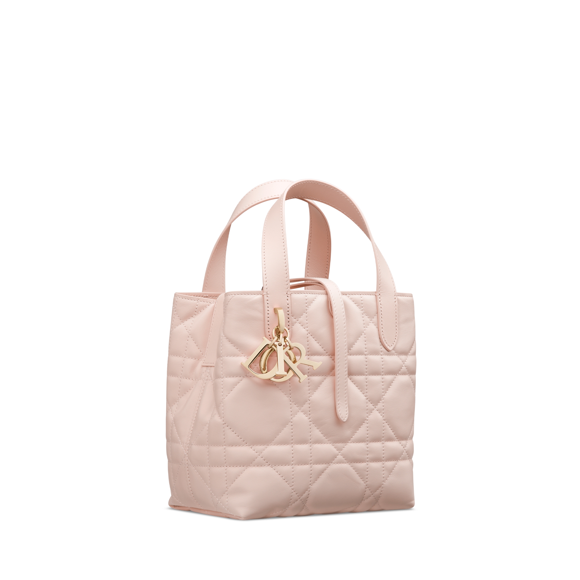 Small Dior Toujours Vertical Tote Bag Powder Pink Macrocannage Calfskin E03