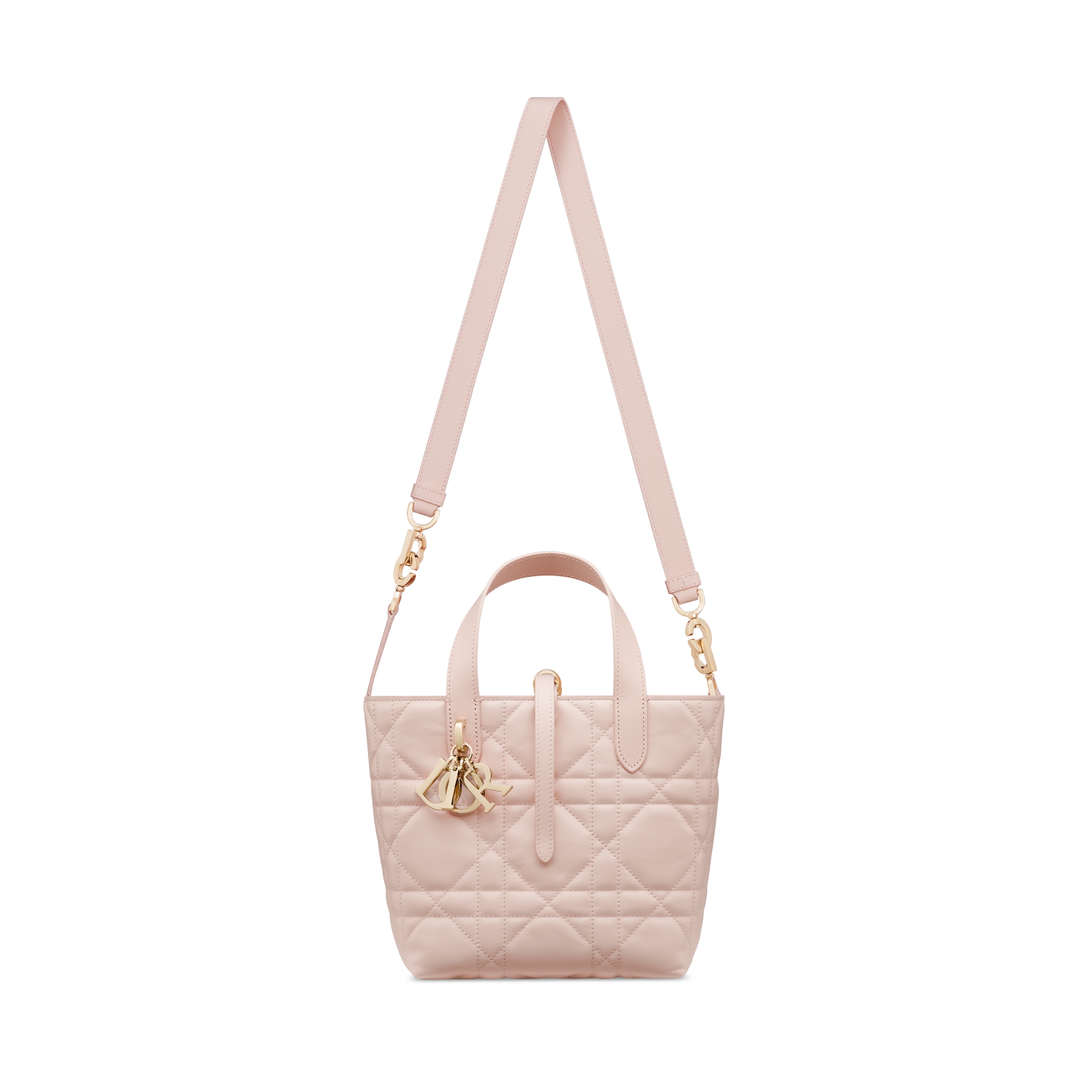 Small Dior Toujours Vertical Tote Bag Powder Pink Macrocannage Calfskin E07