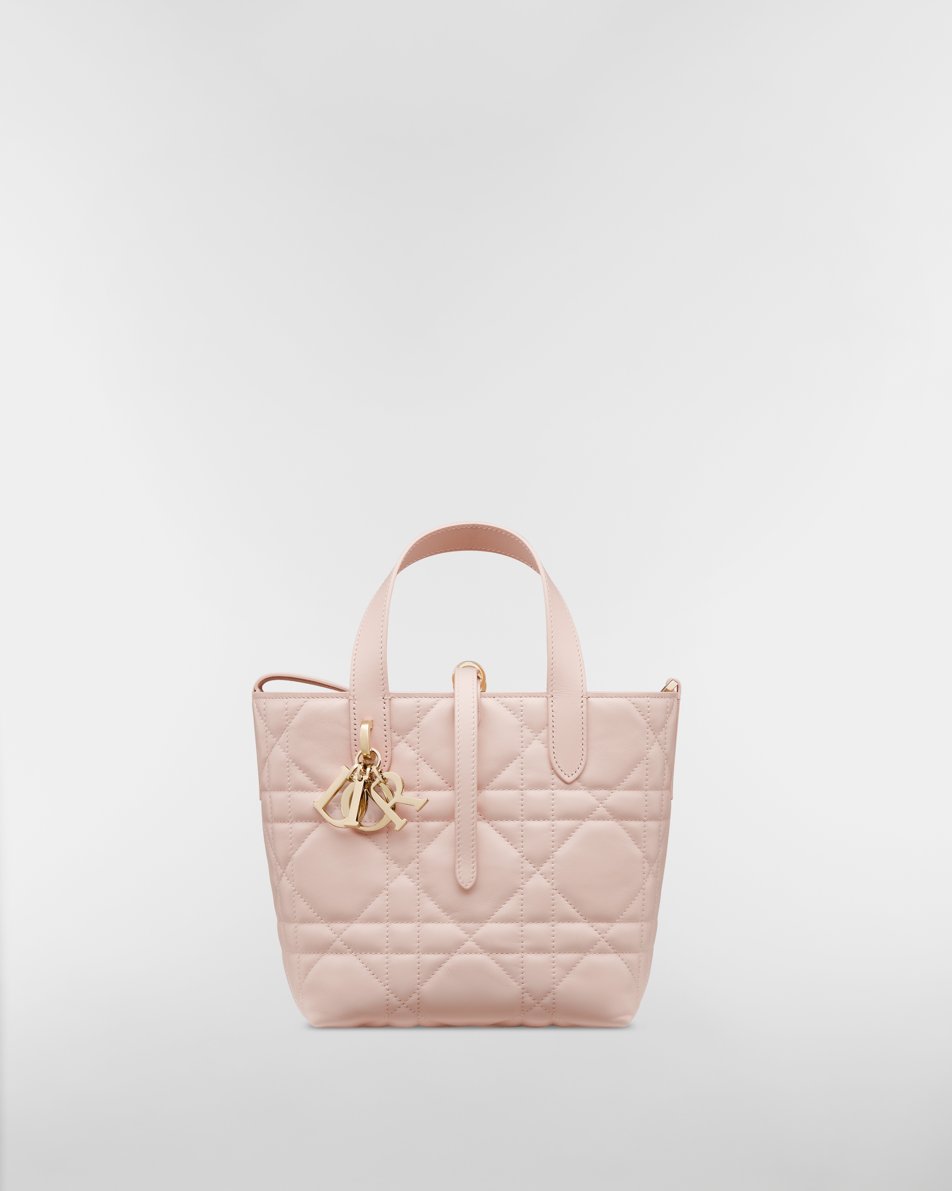 Small Dior Toujours Vertical Tote Bag Powder Pink Macrocannage Calfskin E01
