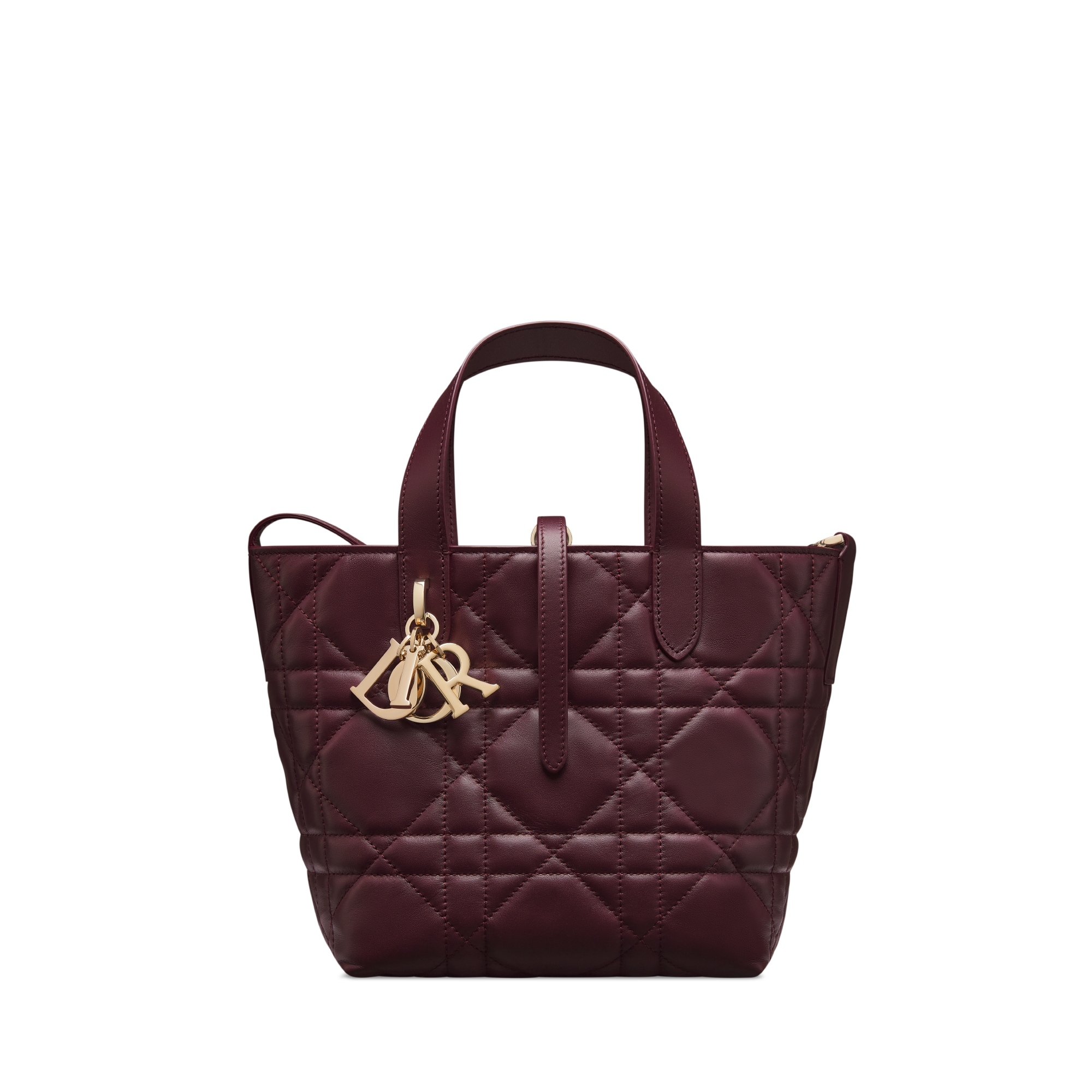 Kleine Dior Toujours Tote Bag im Hochformat Macrocannage Kalbsleder in Pflaume E01