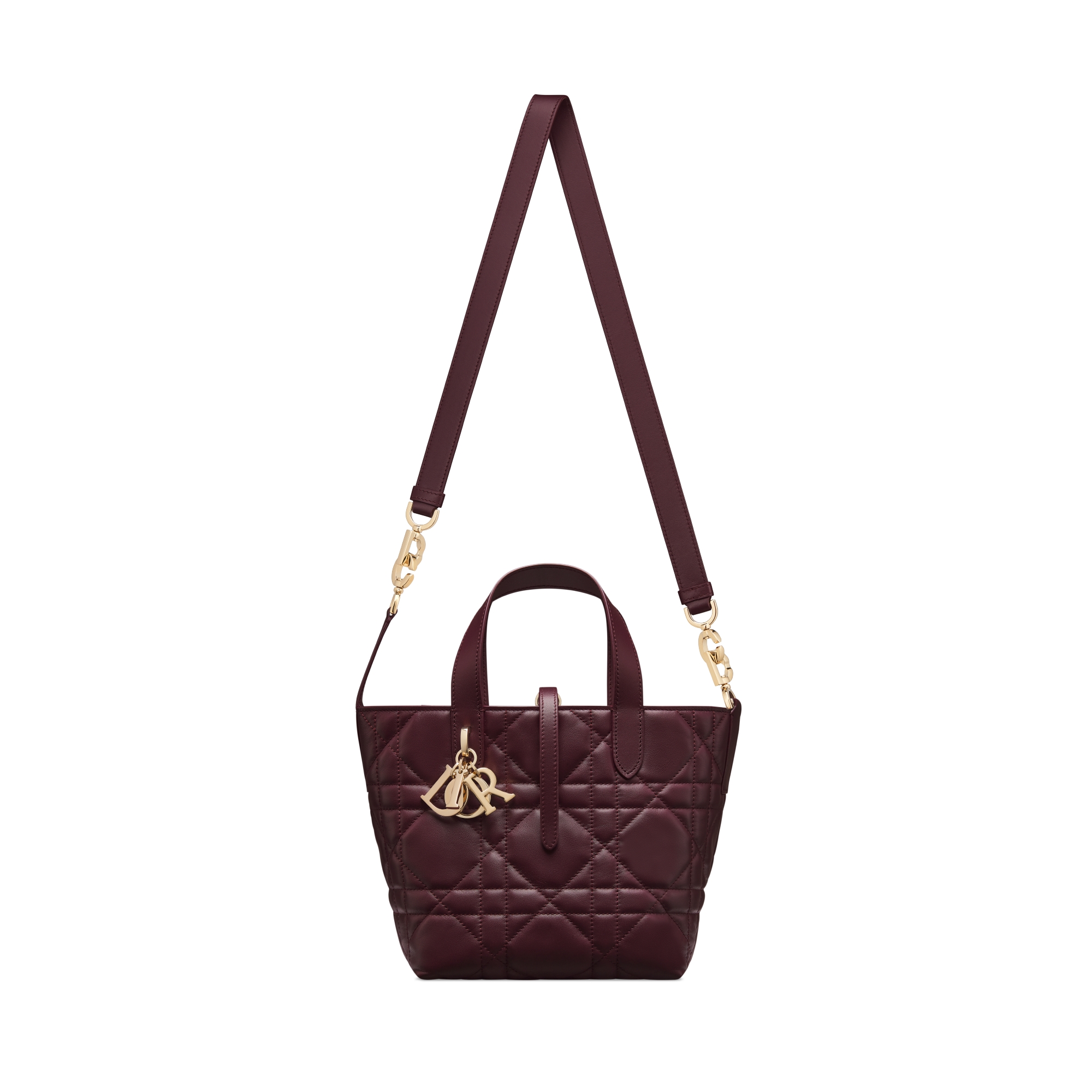 Kleine Dior Toujours Tote Bag im Hochformat Macrocannage Kalbsleder in Pflaume E07