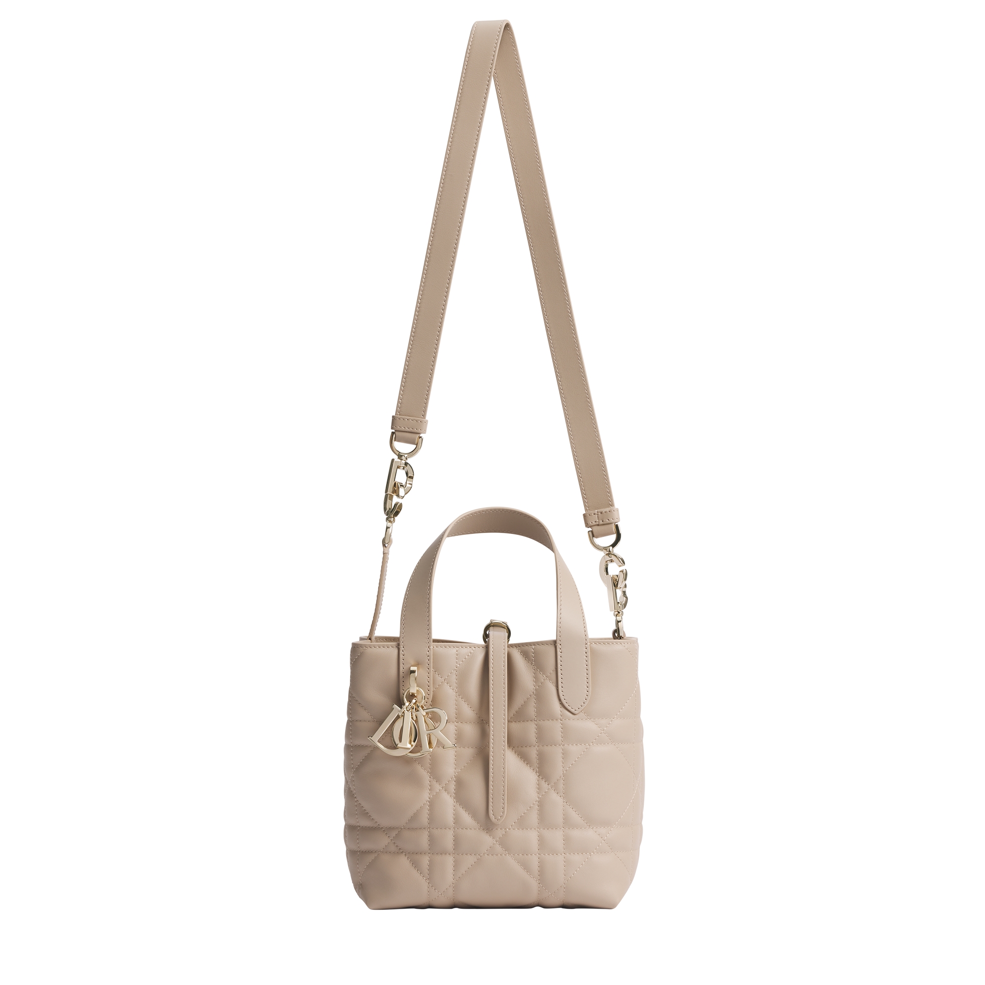 Small Dior Toujours Vertical Tote Bag Powder Beige Macrocannage Calfskin E07