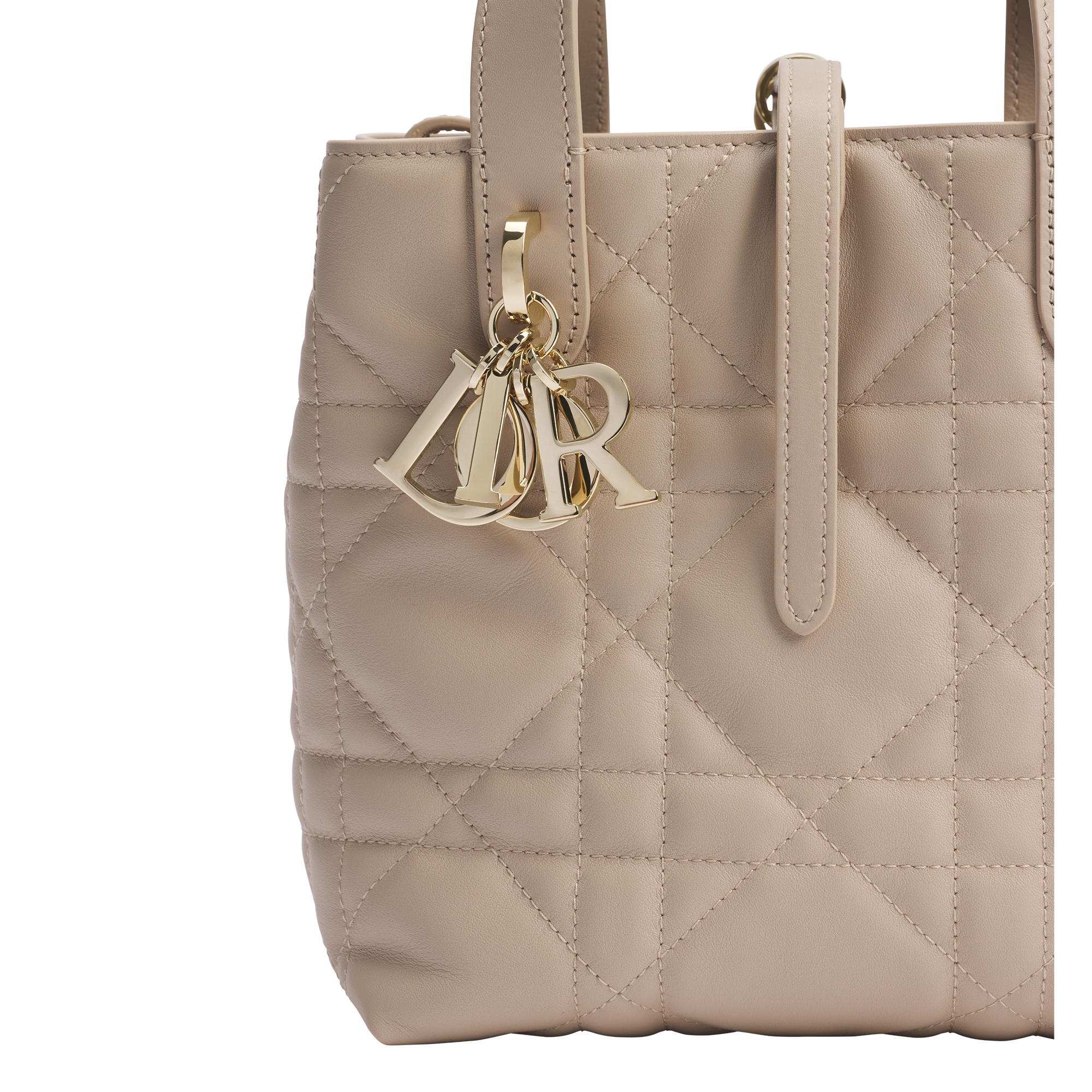 Small Dior Toujours Vertical Tote Bag Powder Beige Macrocannage Calfskin E09