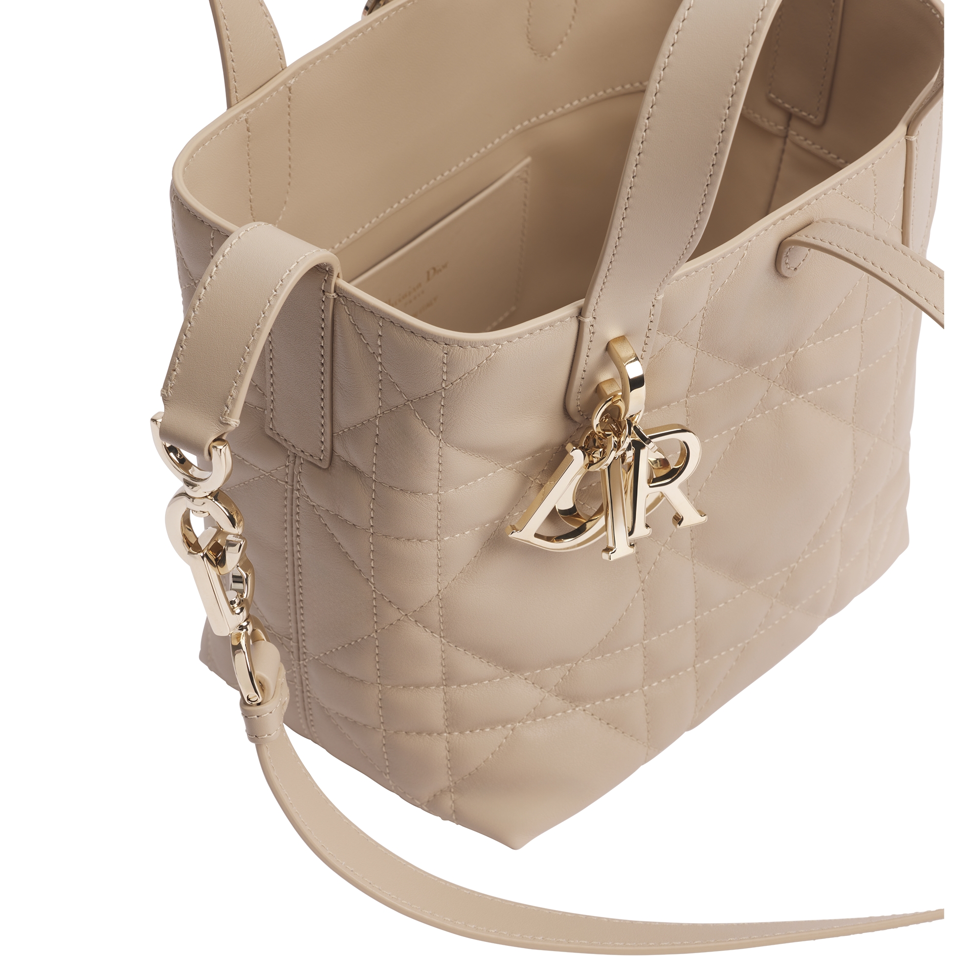 Small Dior Toujours Vertical Tote Bag Powder Beige Macrocannage Calfskin E10