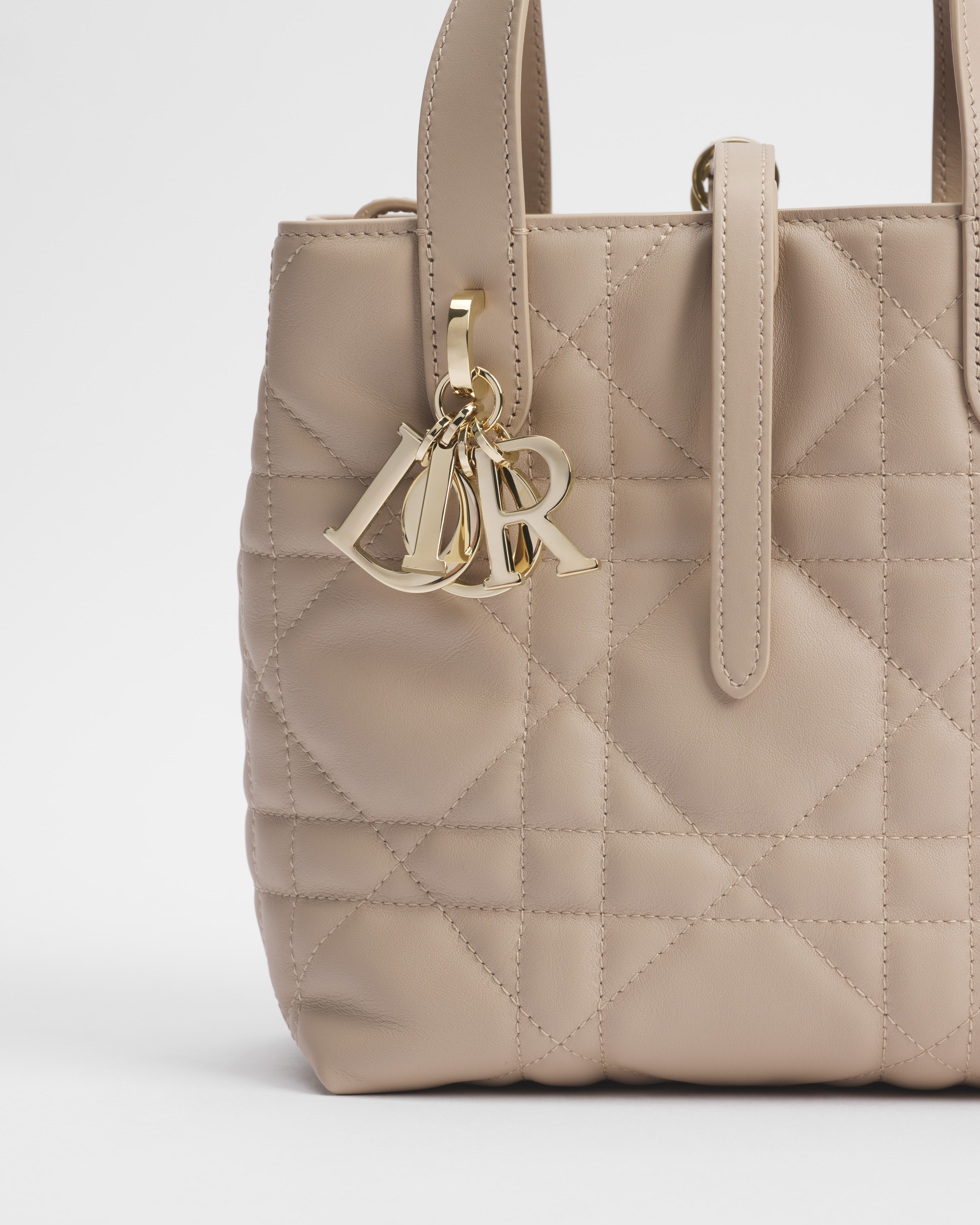 小碼 Dior Toujours 直向手挽袋 粉米色大型藤格紋圖案小牛皮 E09