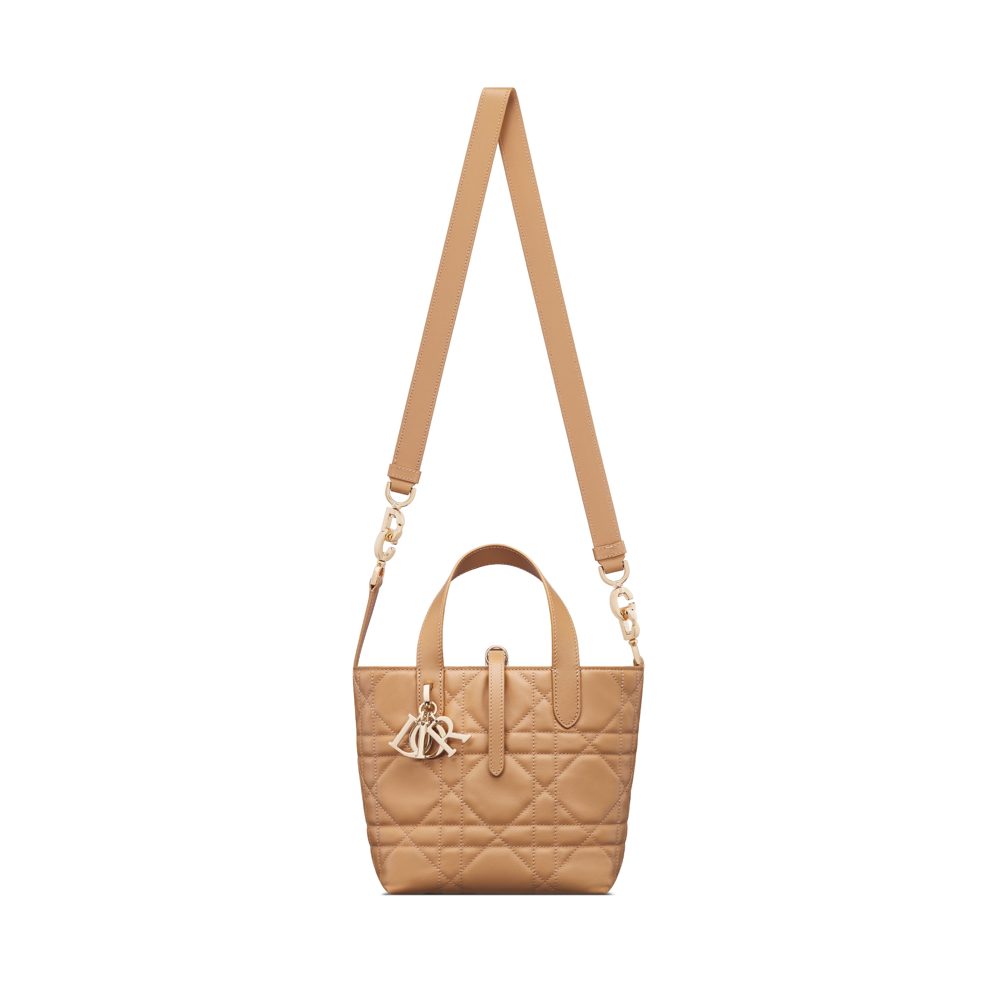 Small Dior Toujours Vertical Tote Bag Medium Tan Macrocannage Calfskin E07