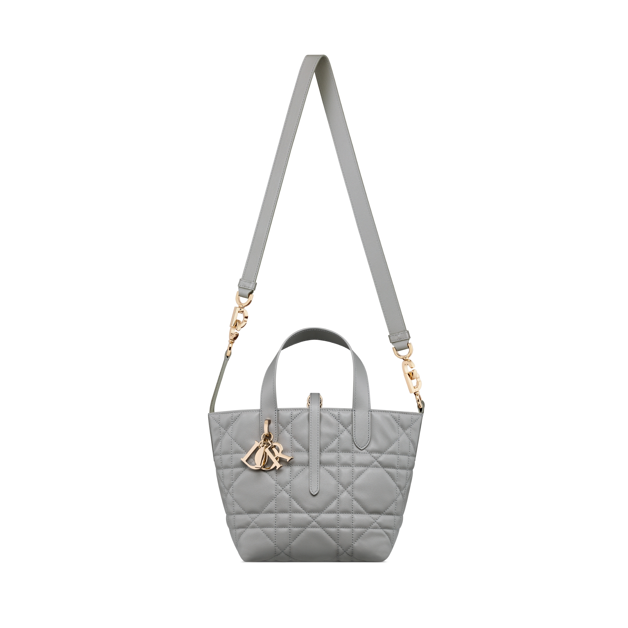 Small Dior Toujours Vertical Tote Bag Anthracite Gray Macrocannage Calfskin E07