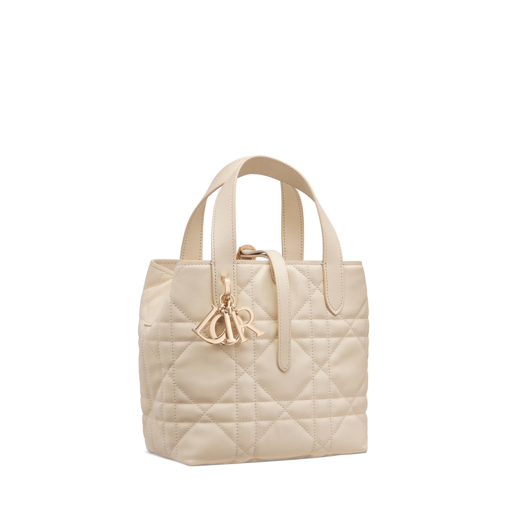 Small Dior Toujours Vertical Tote Bag Light Ivory Macrocannage Calfskin E03