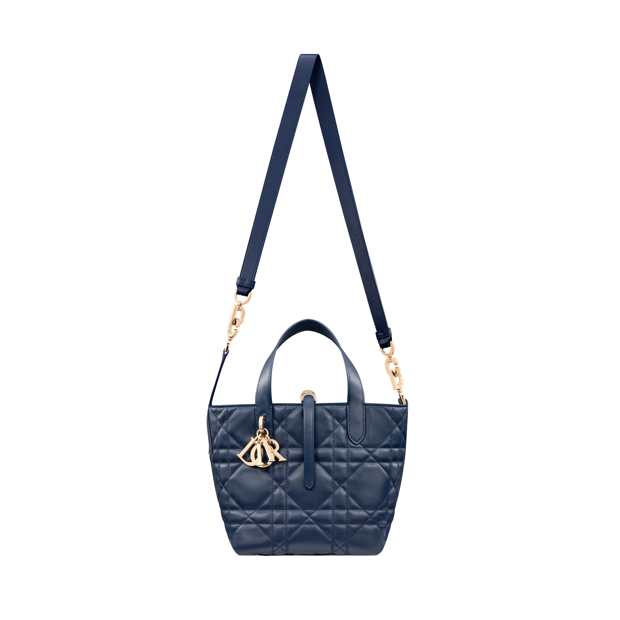 Kleine Dior Toujours Tote Bag im Hochformat Macrocannage Kalbsleder in sattem Ozeanblau E07