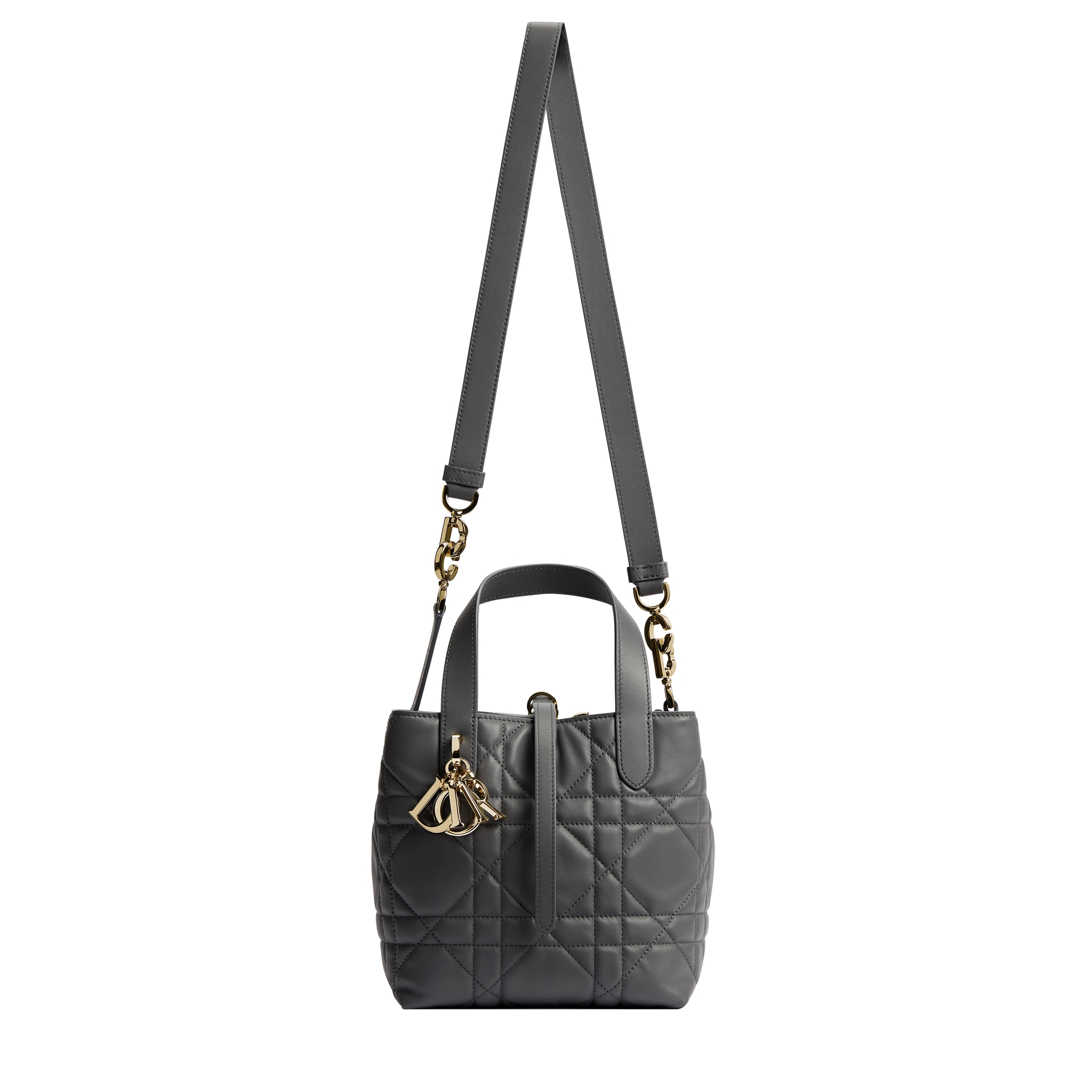 Small Dior Toujours Vertical Tote Bag Gris Flanelle Macrocannage Calfskin E07