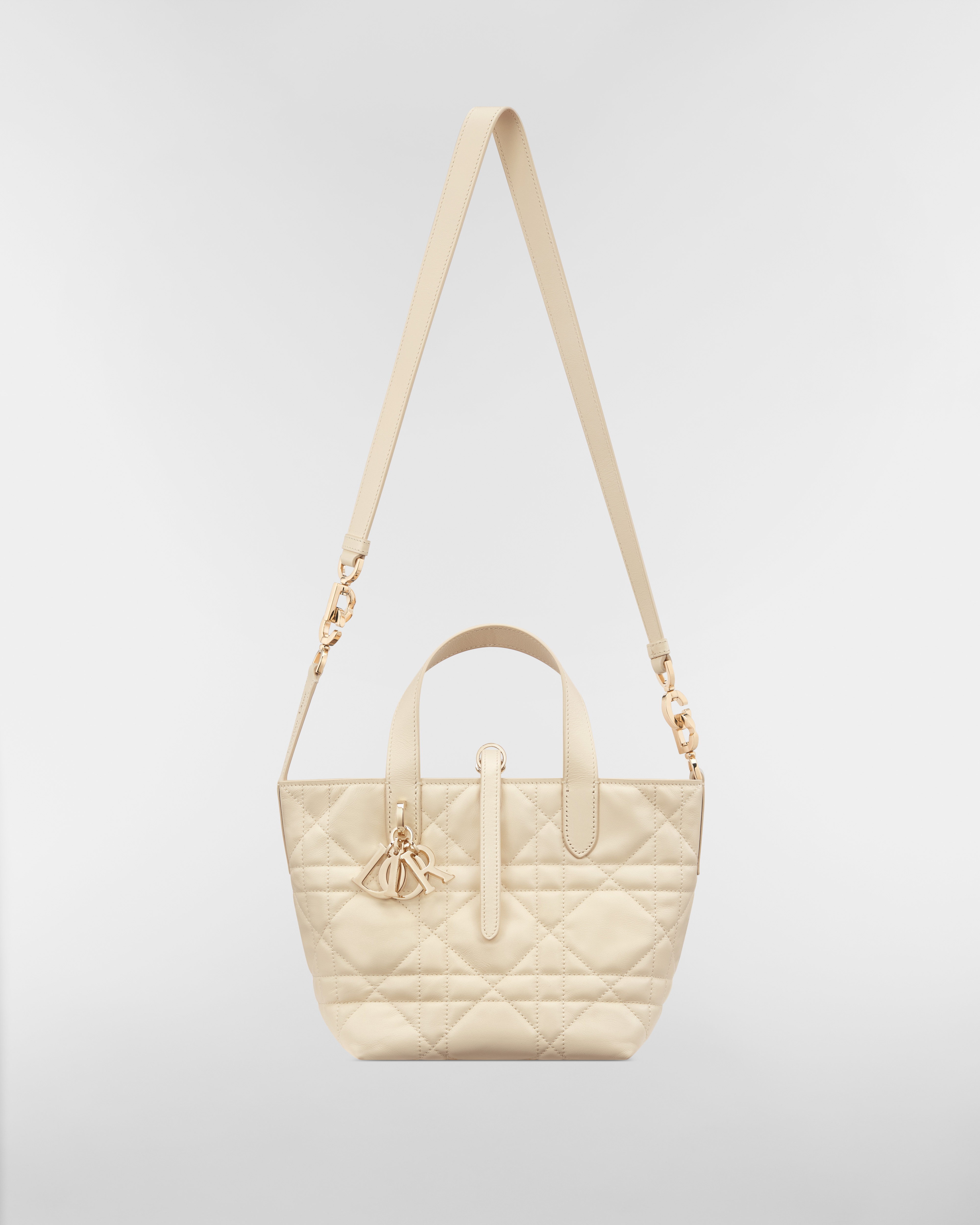 Small Dior Toujours Vertical Tote Bag Light Beige Macrocannage Calfskin E07