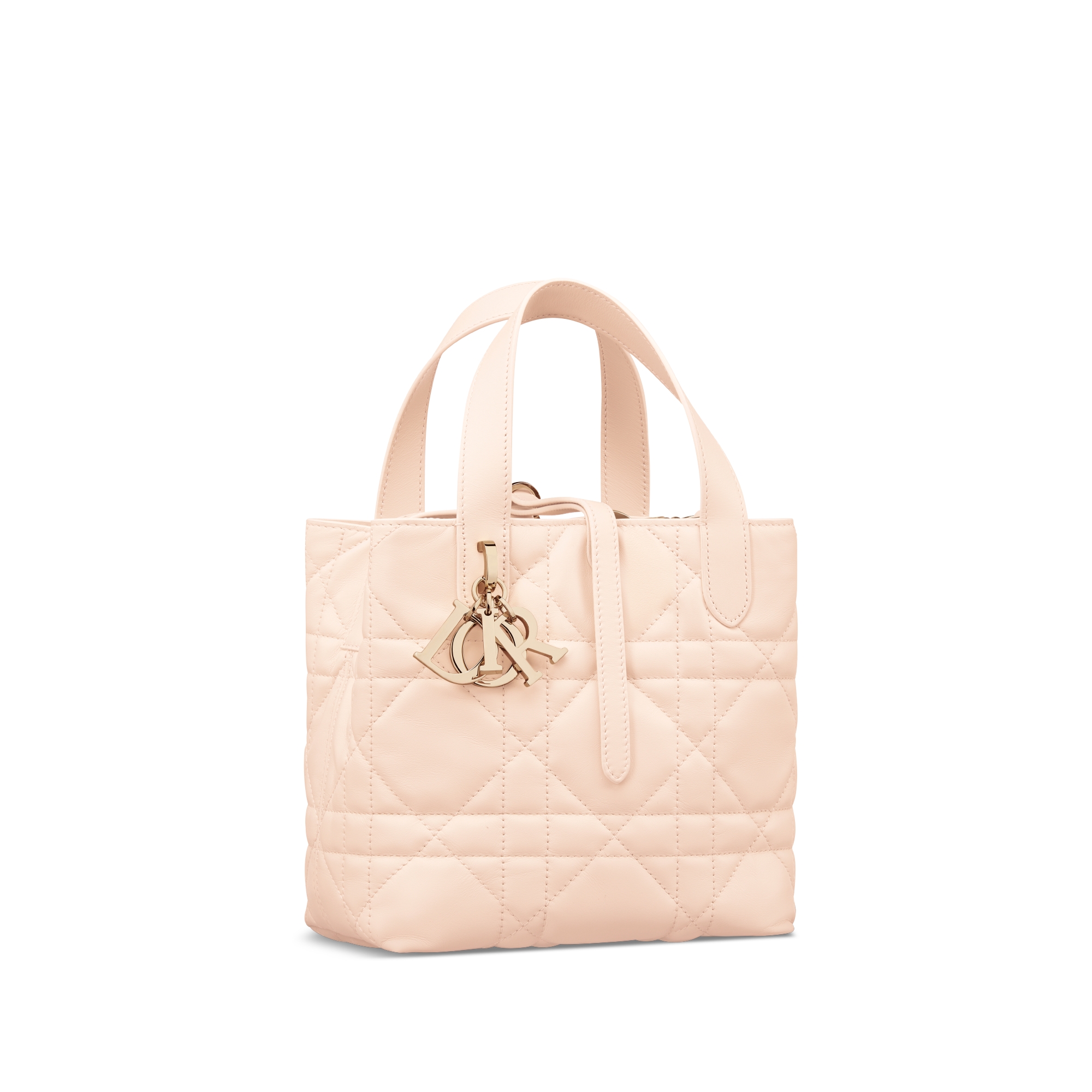 Small Dior Toujours Vertical Tote Bag Sandstone Pink Macrocannage Calfskin E03