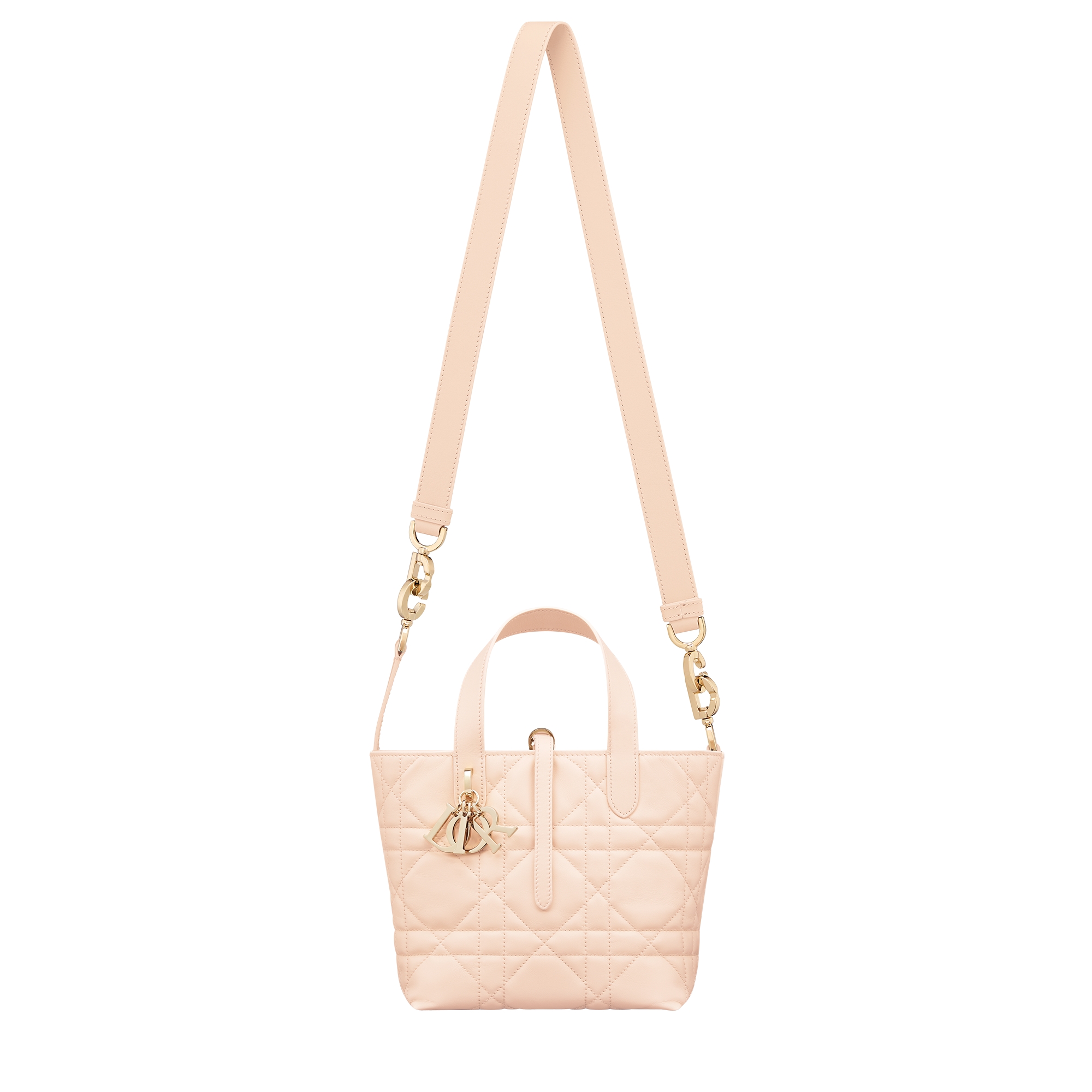 Small Dior Toujours Vertical Tote Bag Sandstone Pink Macrocannage Calfskin E07