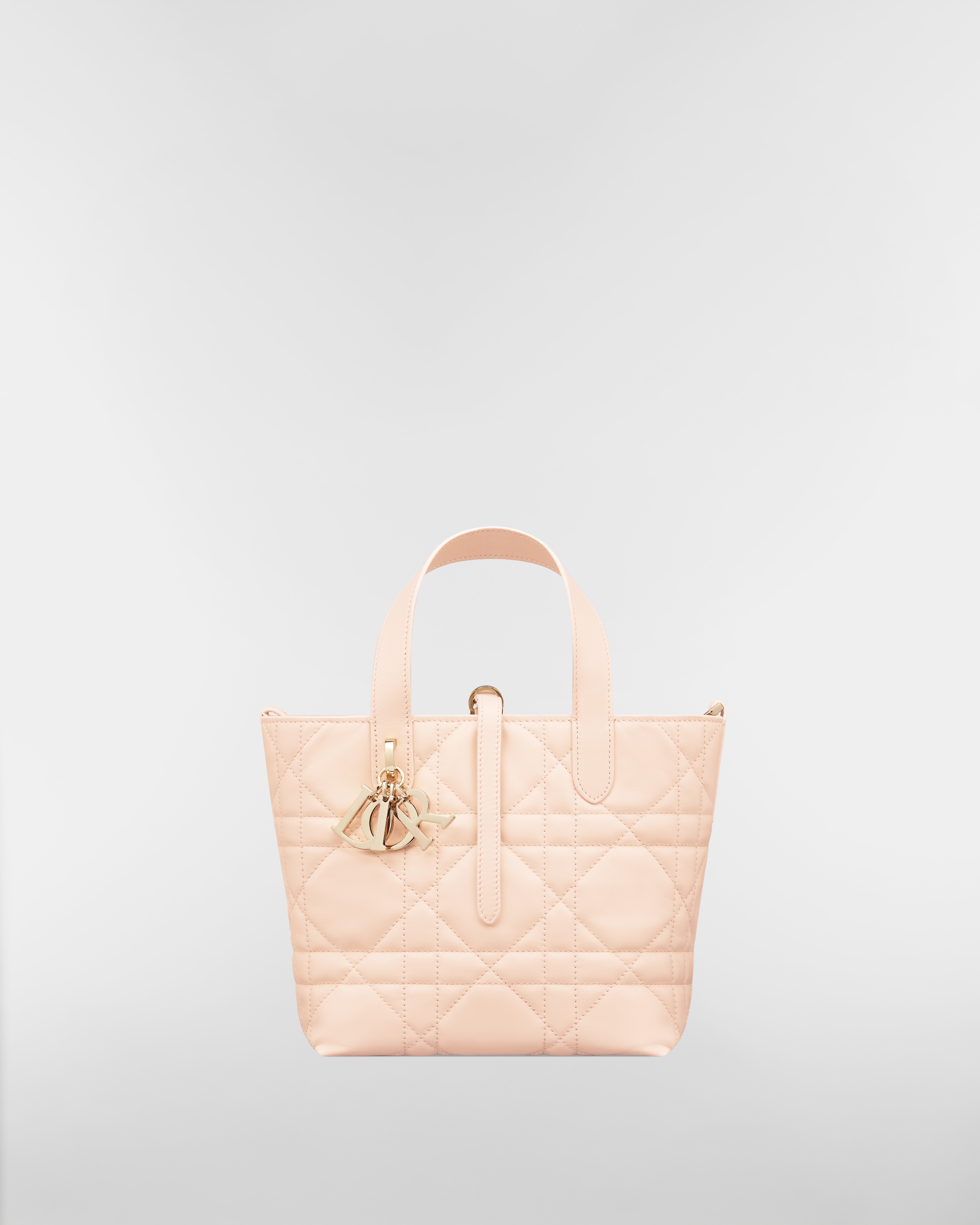 Small Dior Toujours Vertical Tote Bag Sandstone Pink Macrocannage Calfskin E01