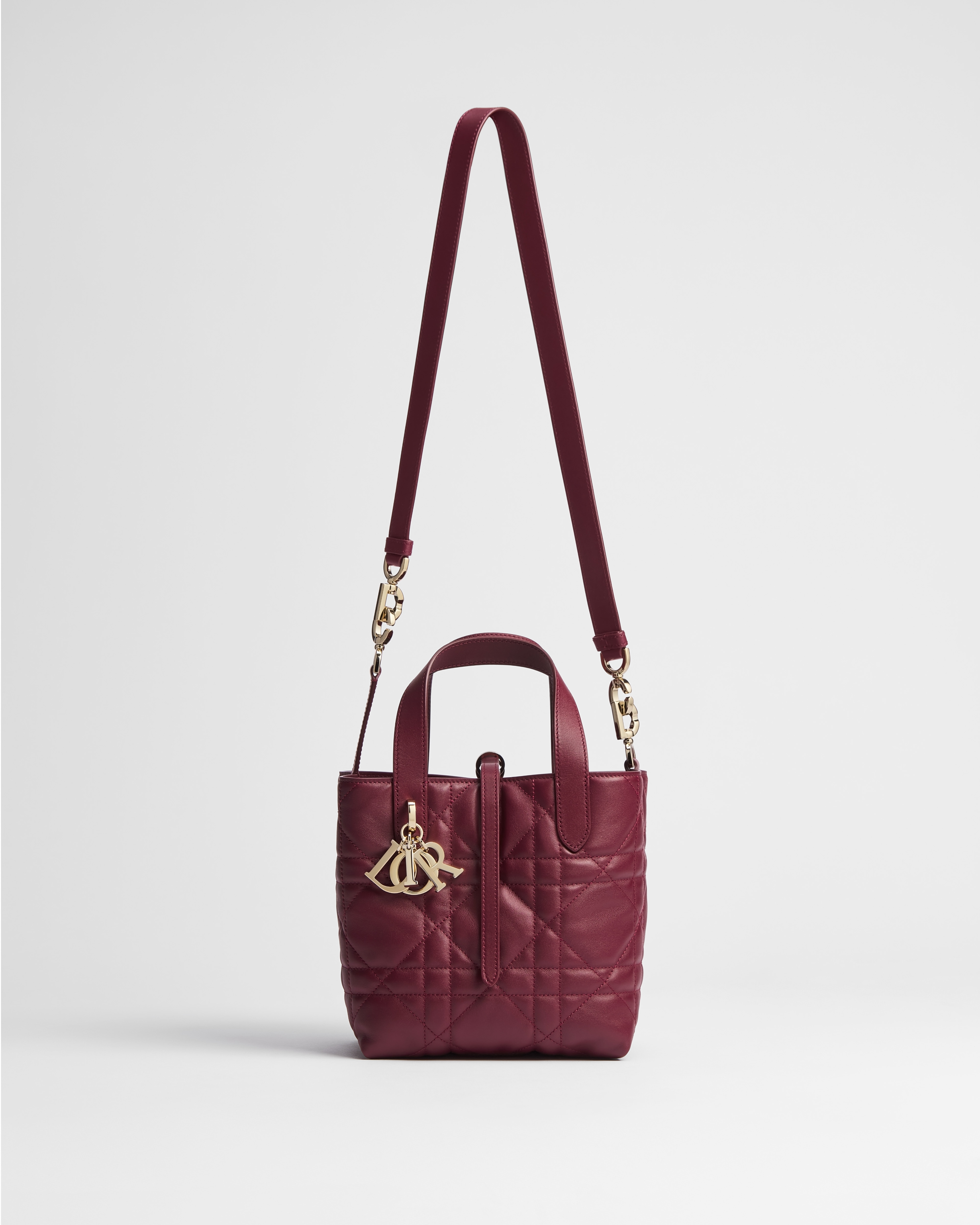 Dior Or Small Dior Toujours Vertical Tote Bag Rouge Hermitage Macrocannage Calfskin E07