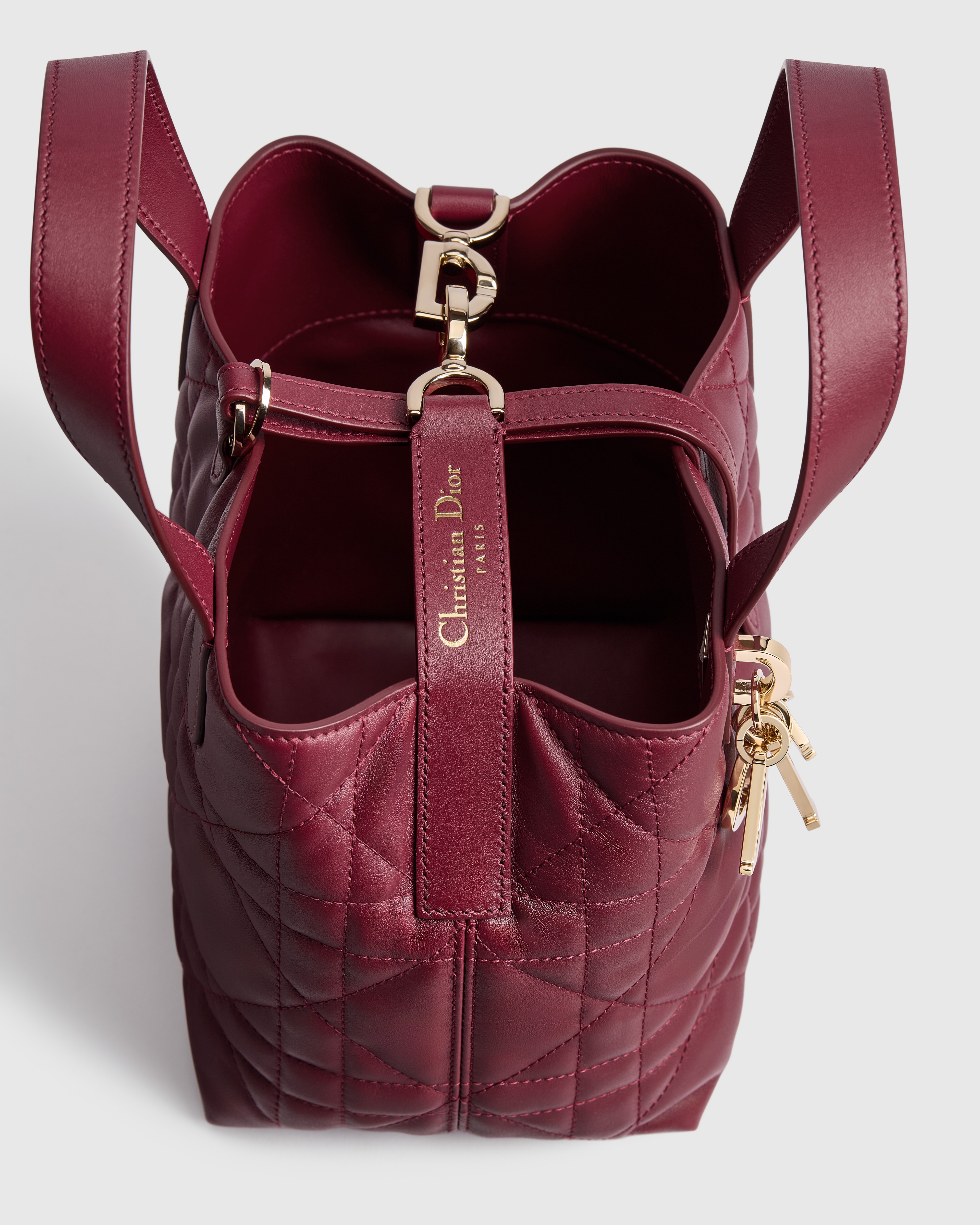 Dior Or Small Dior Toujours Vertical Tote Bag Rouge Hermitage Macrocannage Calfskin E09