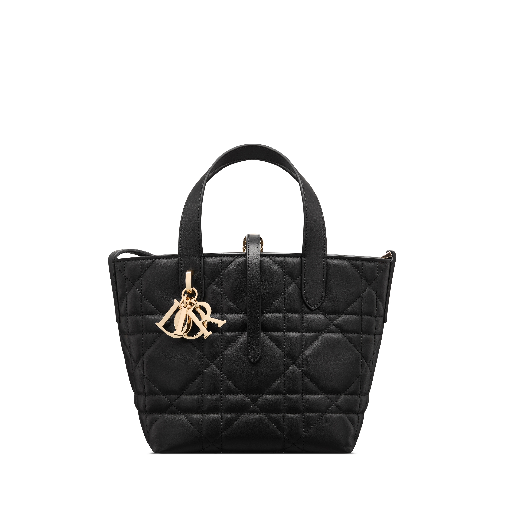 Small Dior Toujours Vertical Tote Bag Black Macrocannage Calfskin E01