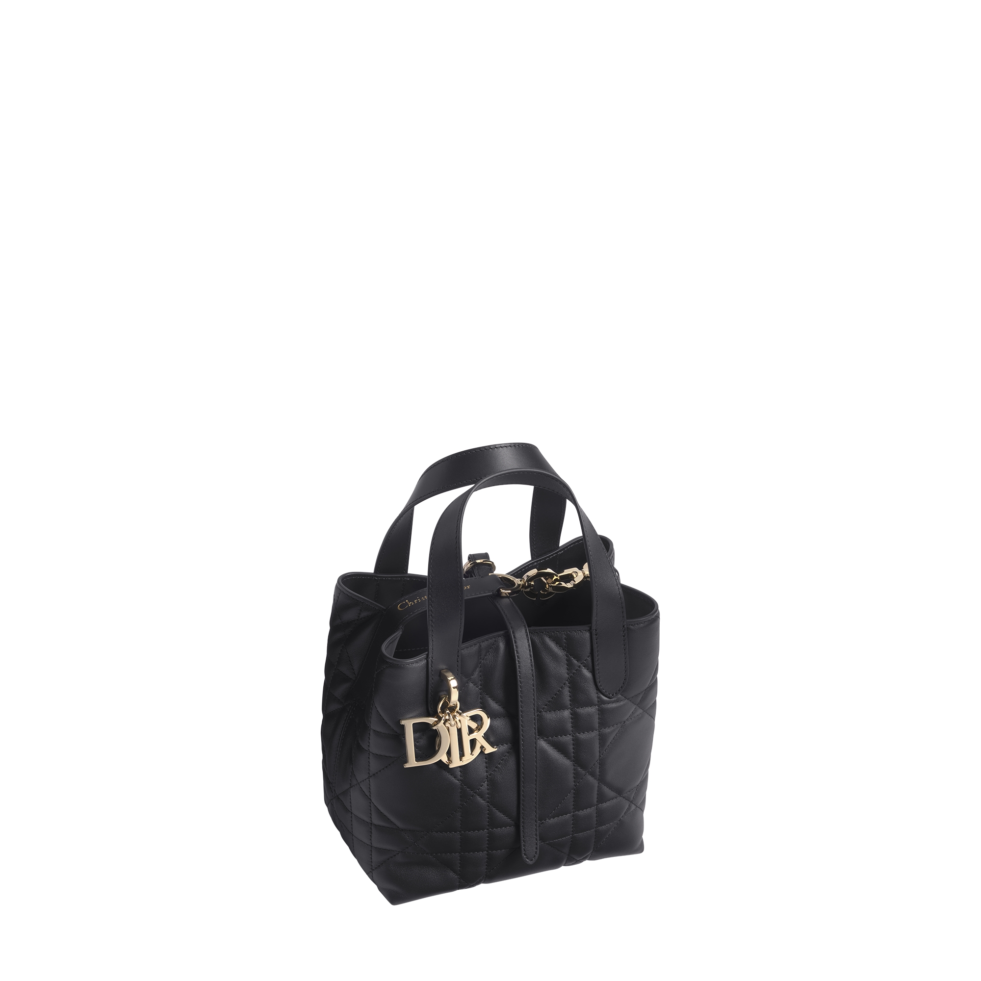 Small Dior Toujours Vertical Tote Bag Black Macrocannage Calfskin E03