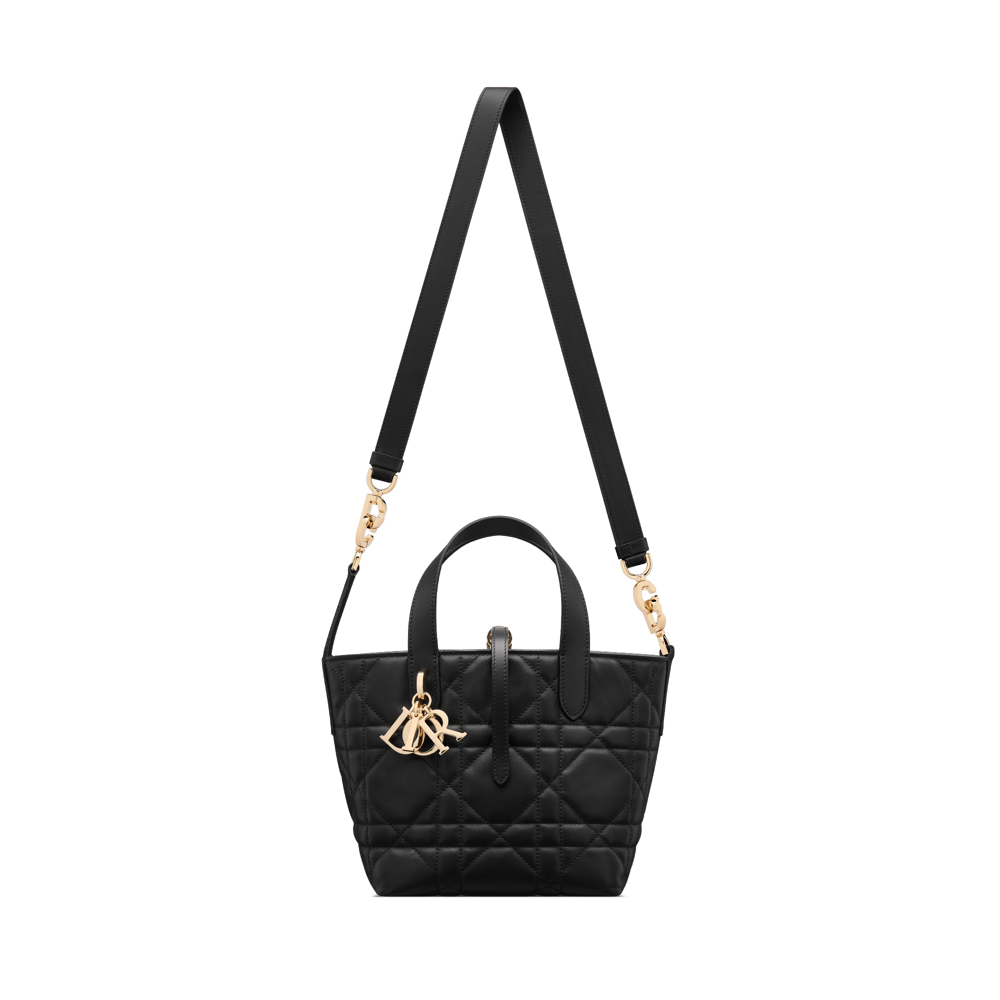 Small Dior Toujours Vertical Tote Bag Black Macrocannage Calfskin E07