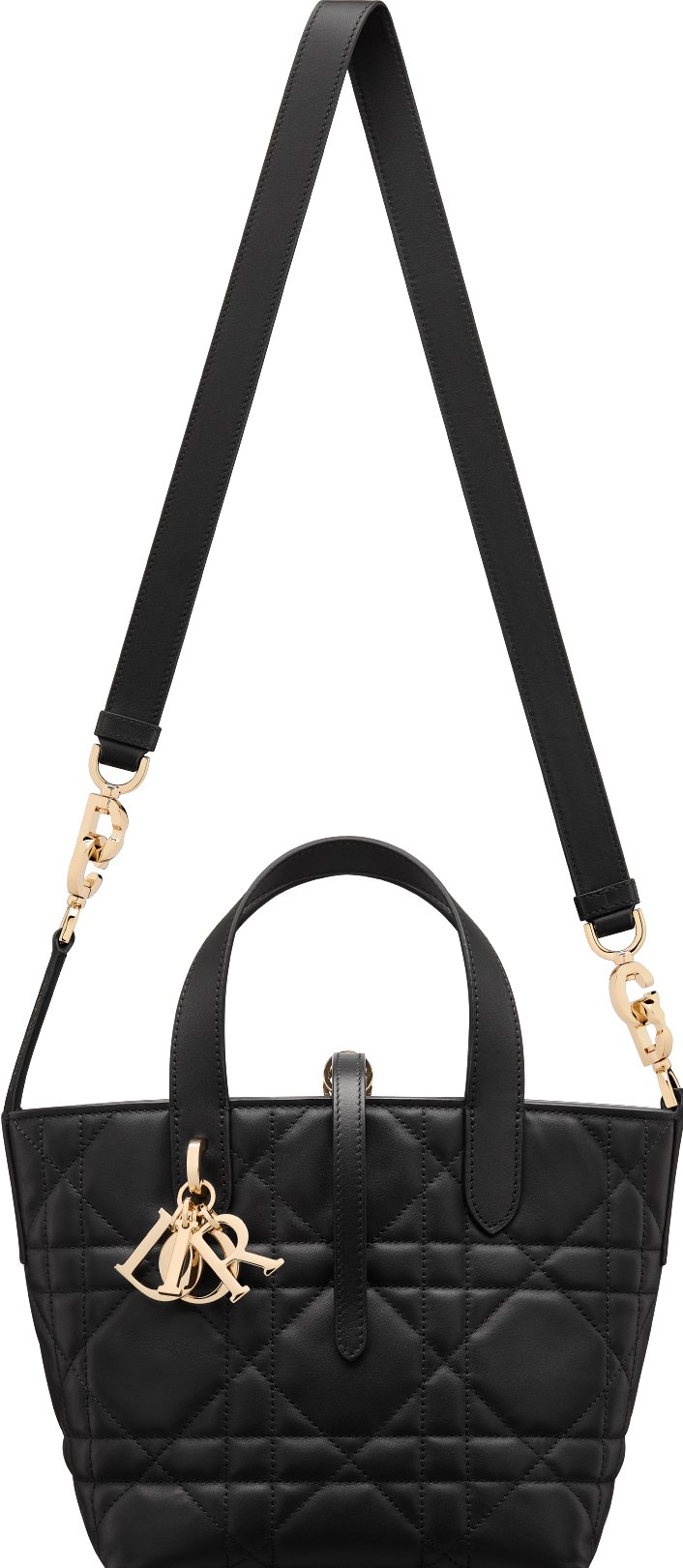 DIOR 25S TOUJOURS VERTICAL TOTE BAG 18 IN IVORY CALFSKIN WITH CHARM BRACELET STRAP