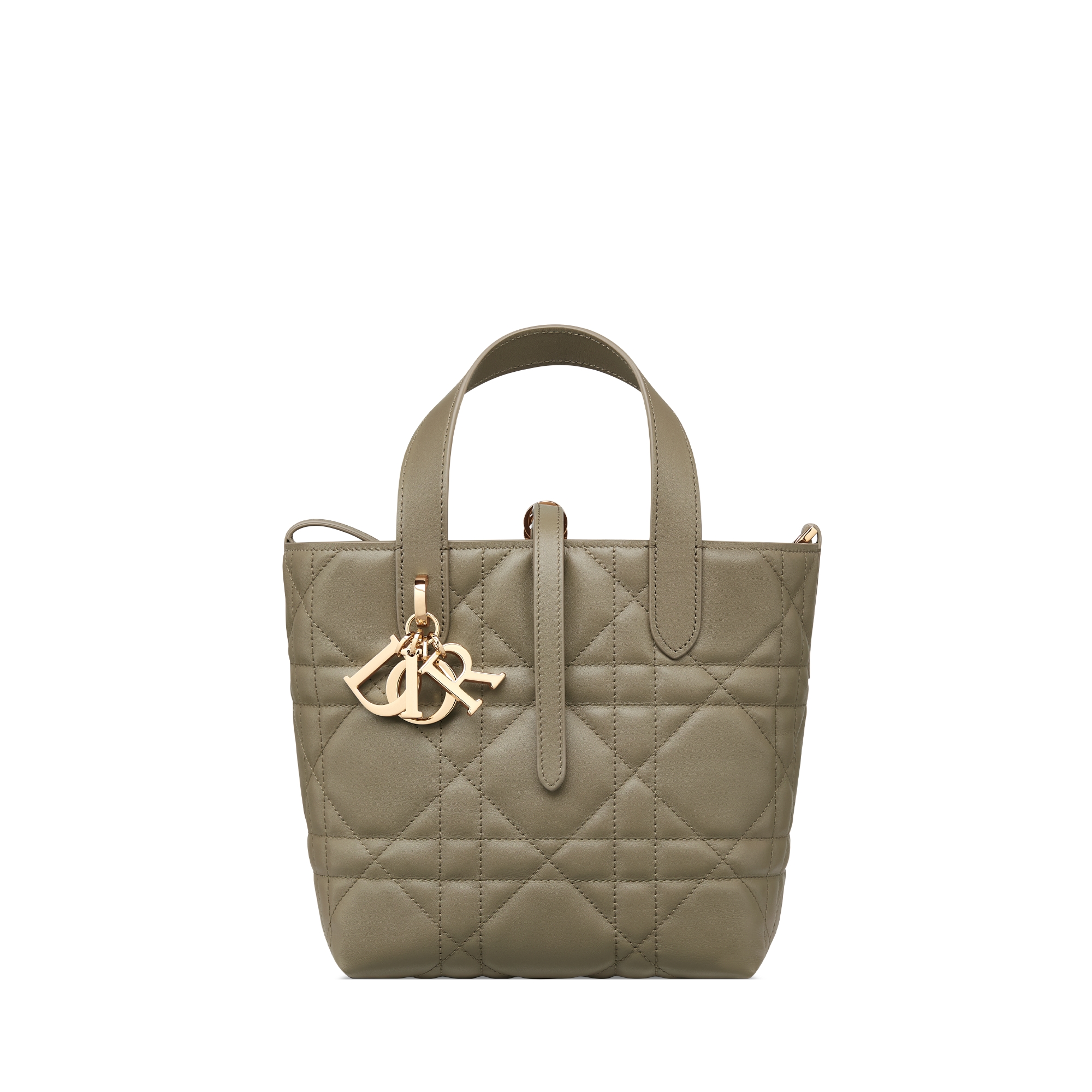 Kleine Dior Toujours Tote Bag im Hochformat Macrocannage Kalbsleder in Lehmgrün E01