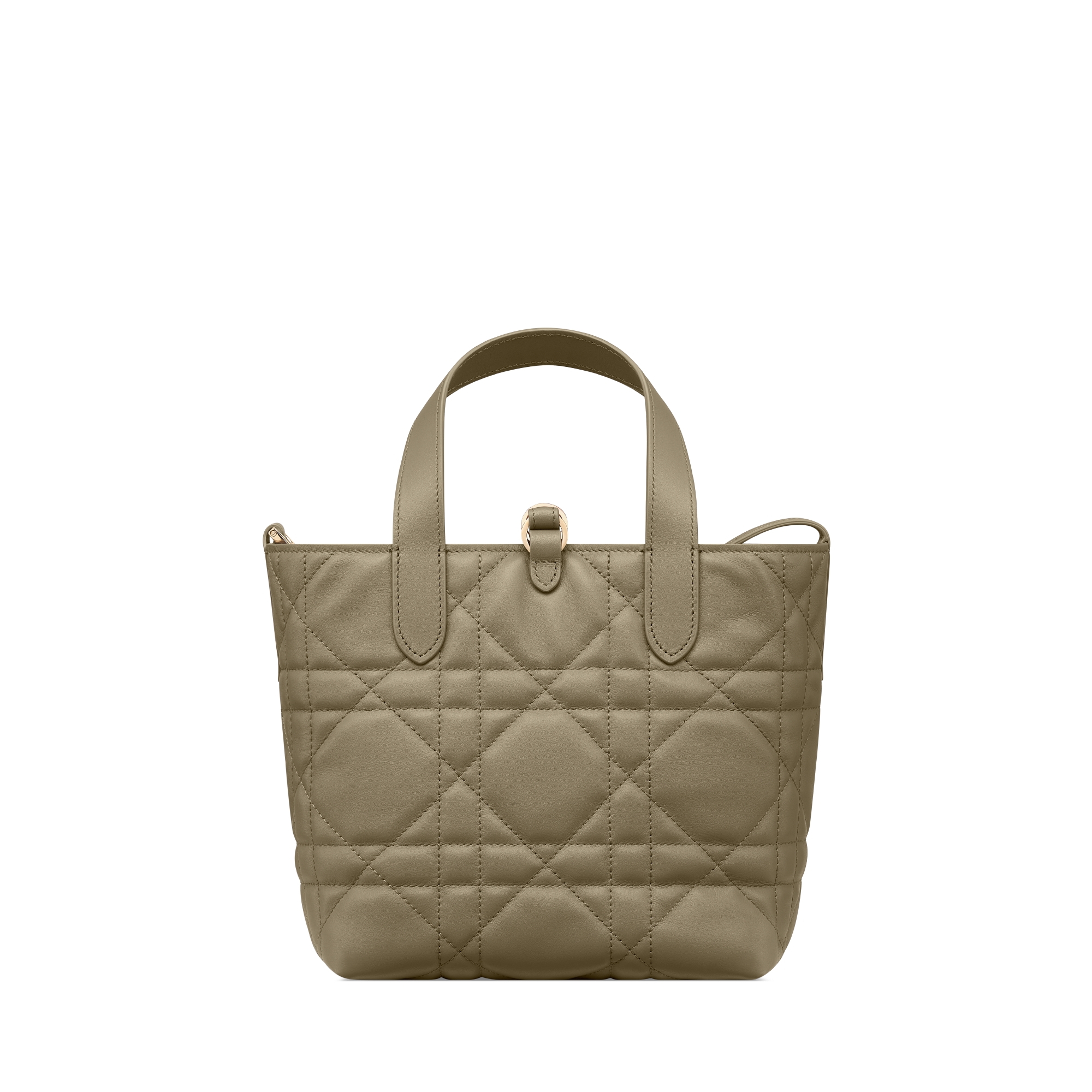 Kleine Dior Toujours Tote Bag im Hochformat Macrocannage Kalbsleder in Lehmgrün E08