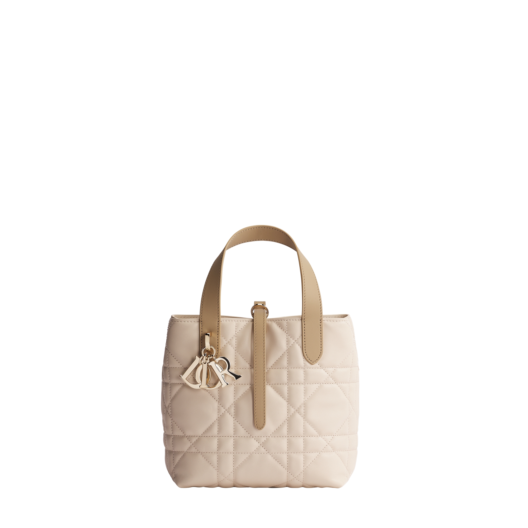 Small Dior Toujours Vertical Tote Bag Two-Tone Craie and Glove Macrocannage Calfskin E01