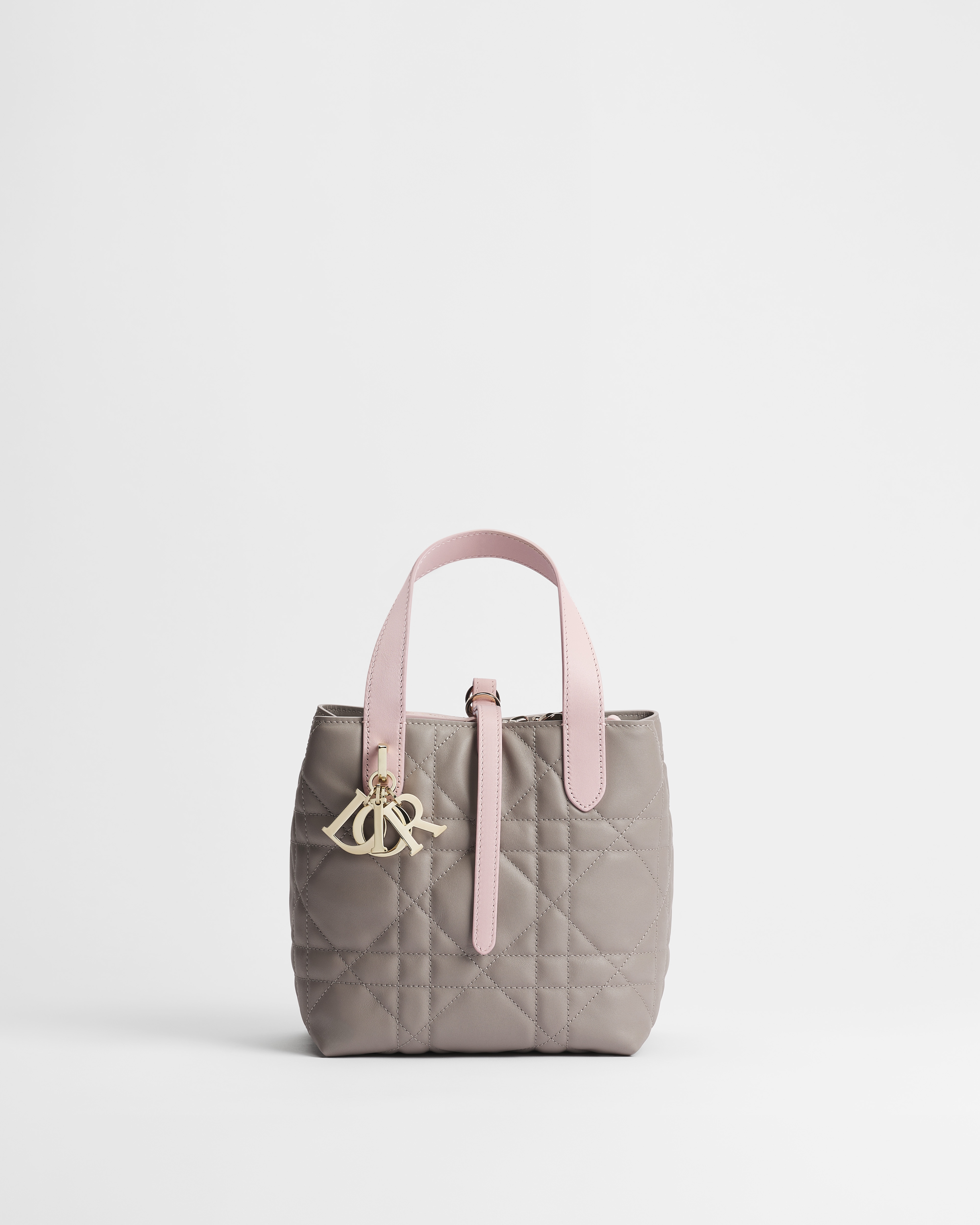 Small Dior Toujours Vertical Tote Bag Two-Tone Trianon Gray and Soupir Pink Macrocannage Calfskin E01