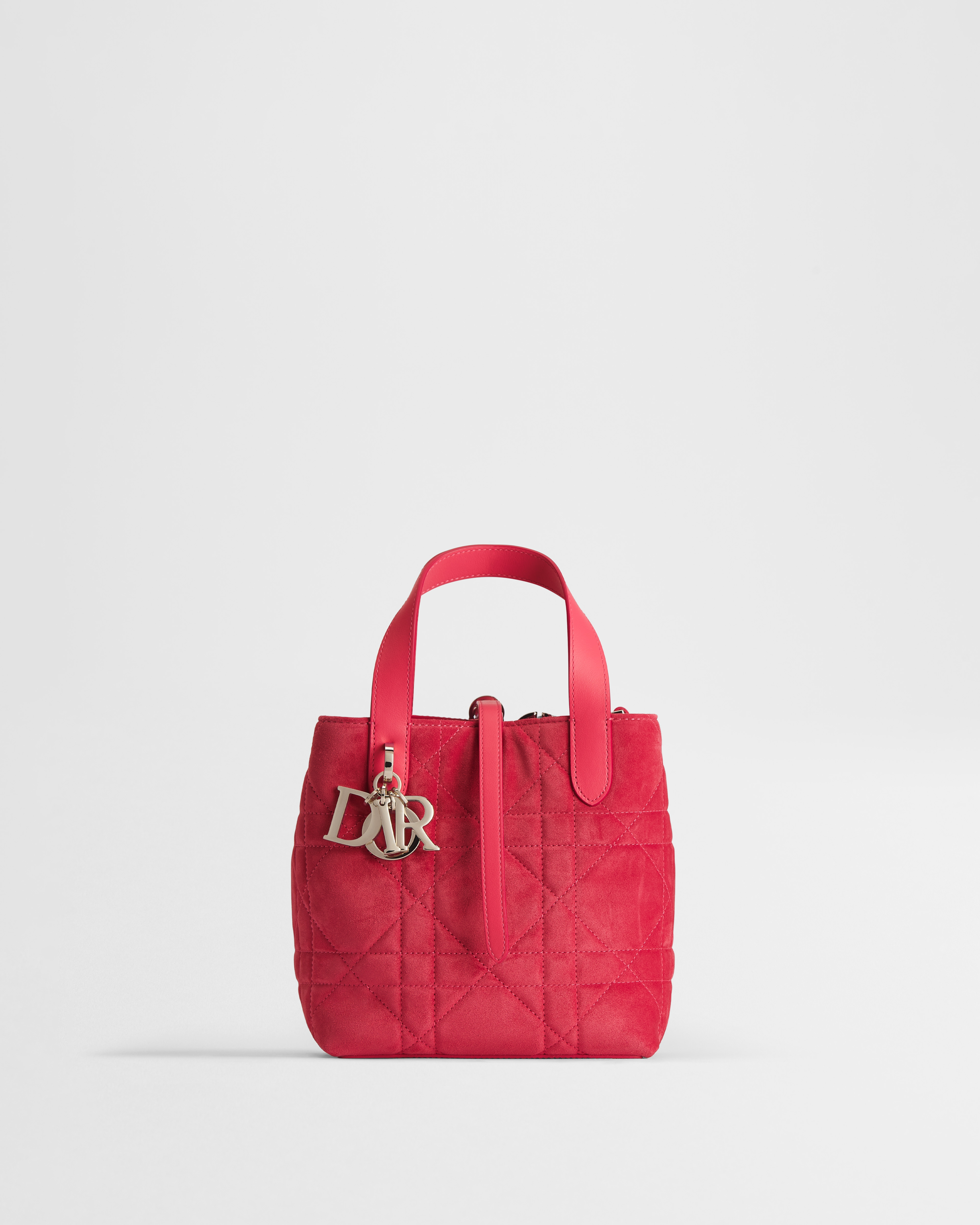 Kleine Dior Toujours Tote Bag im Hochformat Macrocannage Kalbsveloursleder in Rose Peony E01