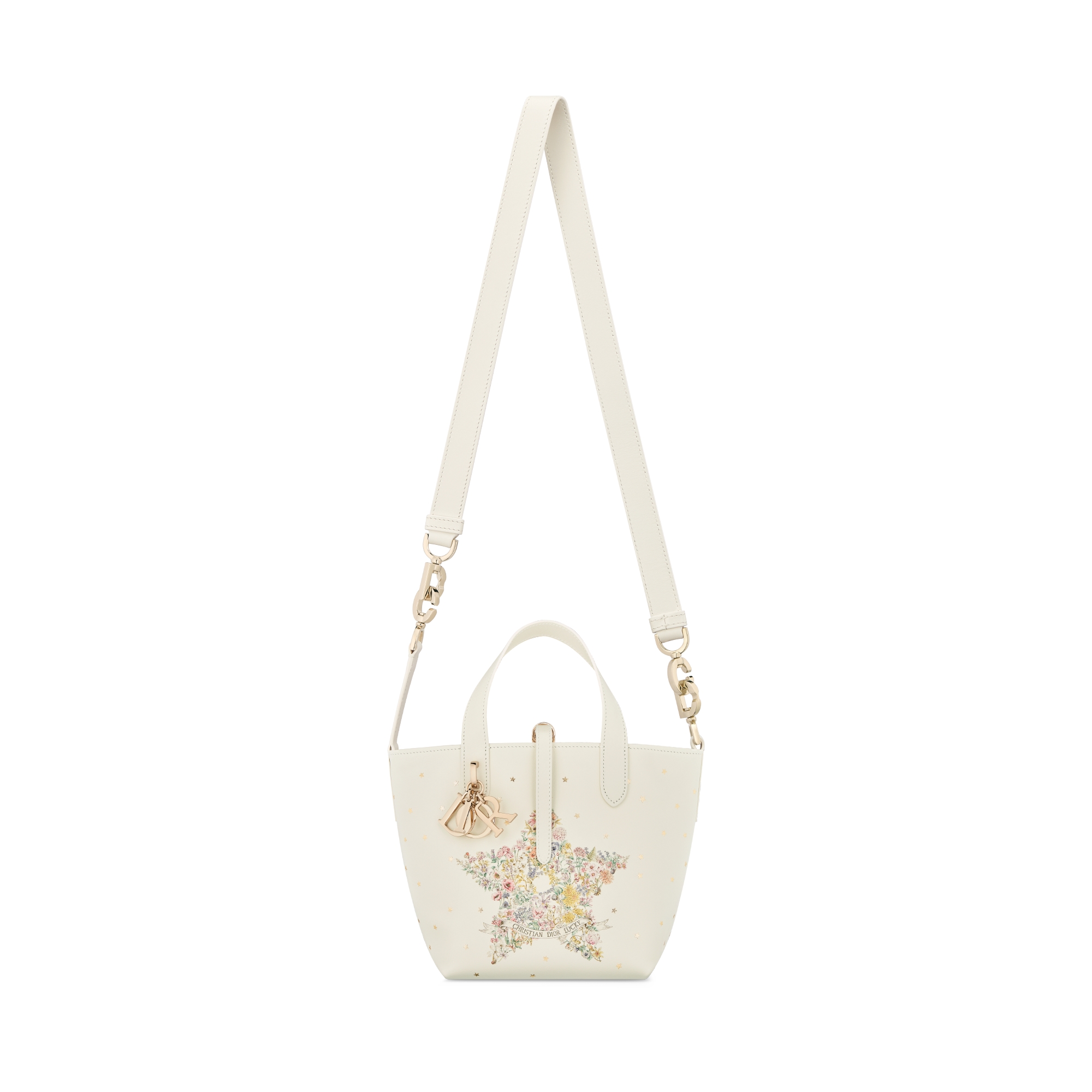 Bolso tote vertical pequeño Dior Toujours Lucky Dior Piel de becerro flexible latte con estampado Dior Star multicolor E07