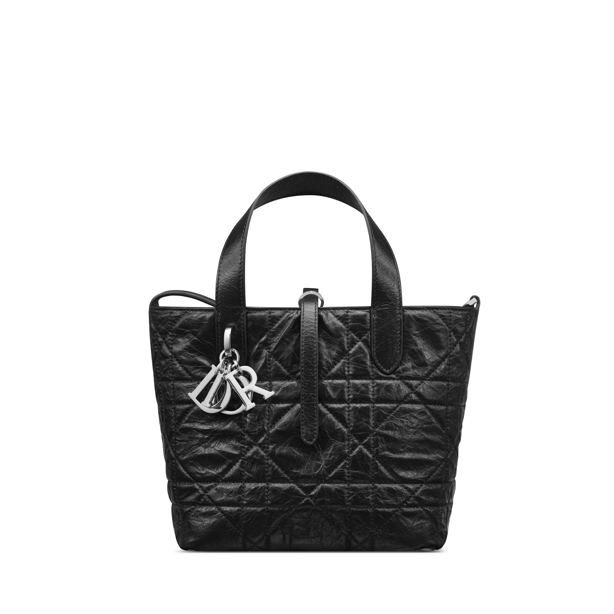 Small Dior Toujours Vertical Tote Bag Black Macrocannage Crinkled Calfskin E01