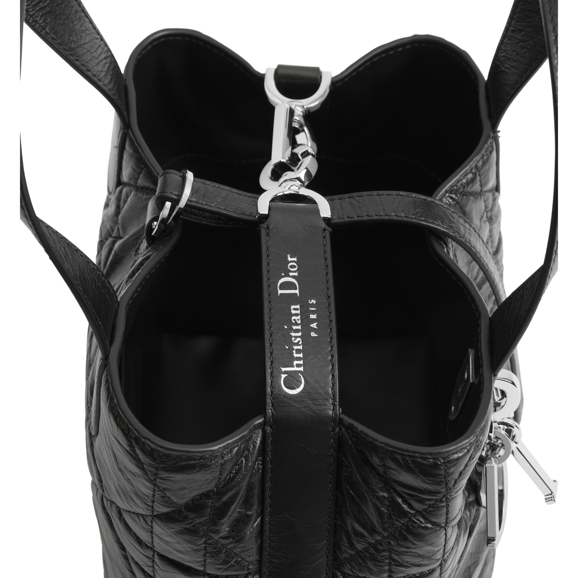 Small Dior Toujours Vertical Tote Bag Black Macrocannage Crinkled Calfskin E06