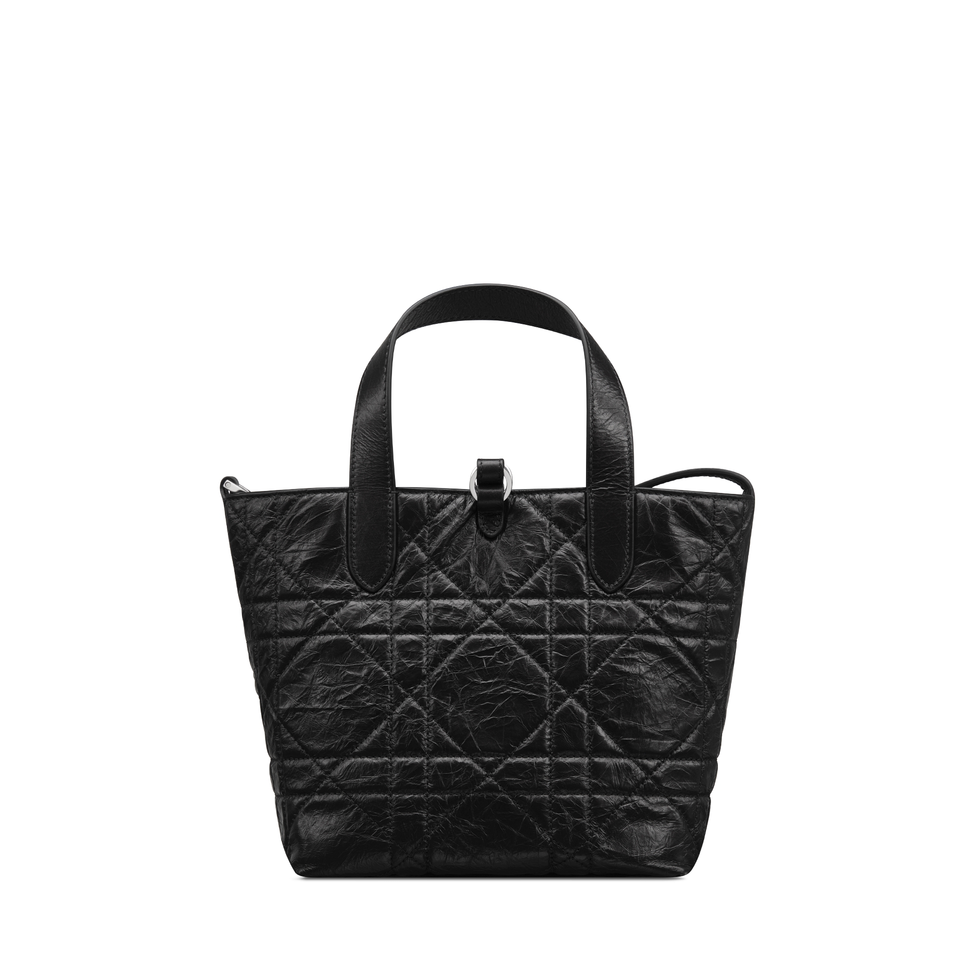 Small Dior Toujours Vertical Tote Bag Black Macrocannage Crinkled Calfskin E08
