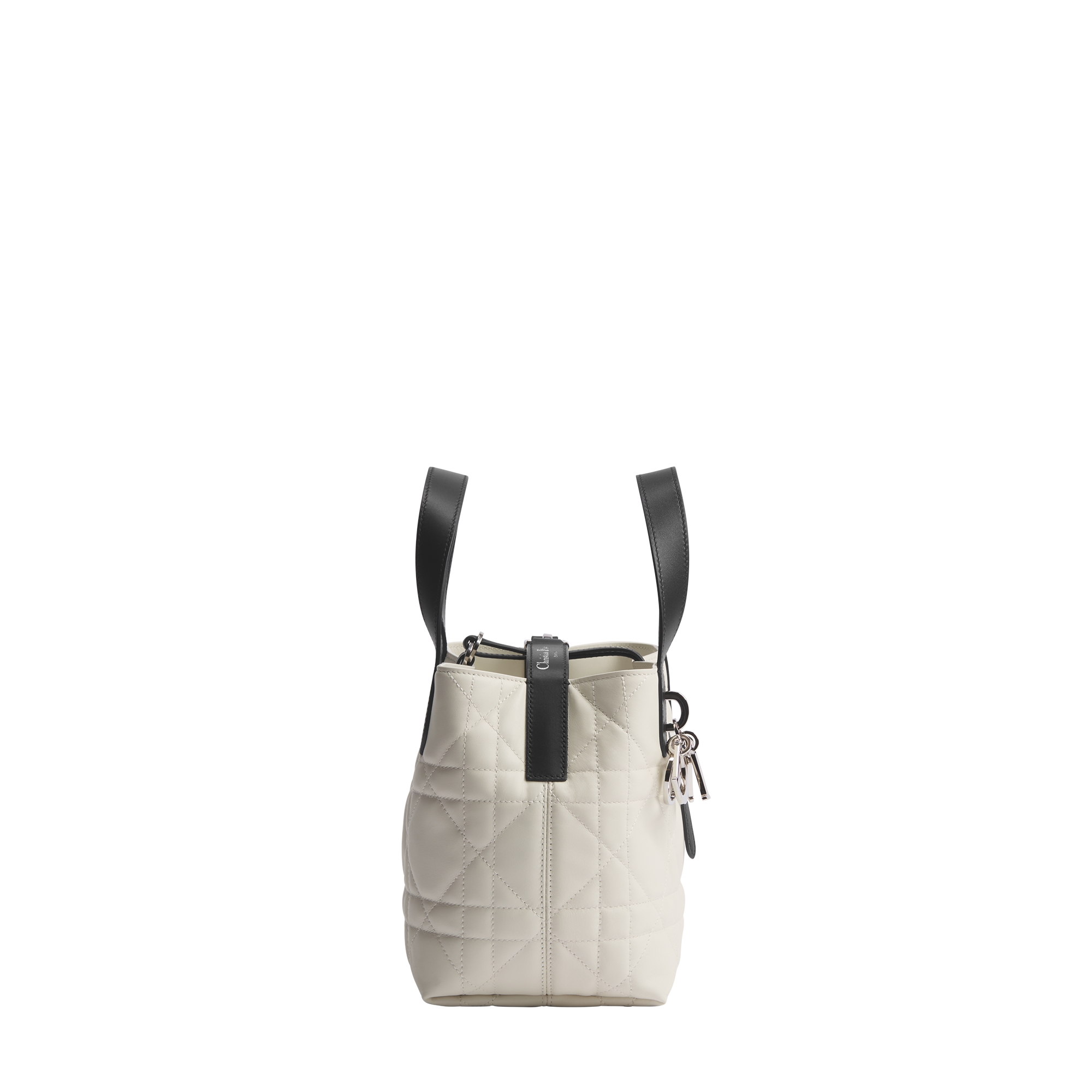 Small Dior Toujours Vertical Tote Bag Latte and Black Macrocannage Calfskin E02