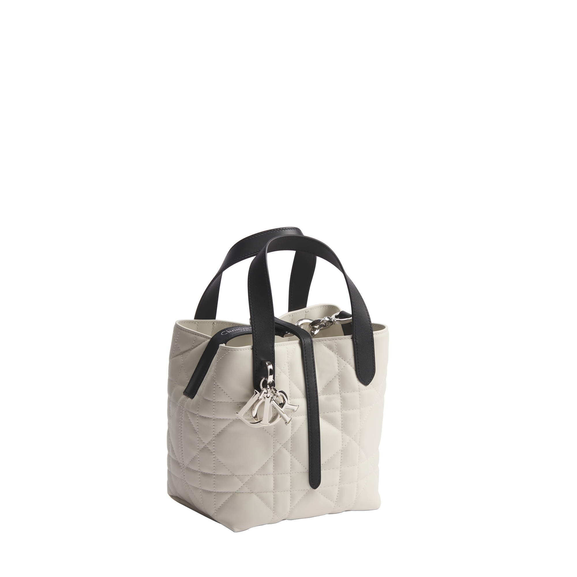 Small Dior Toujours Vertical Tote Bag Latte and Black Macrocannage Calfskin E03