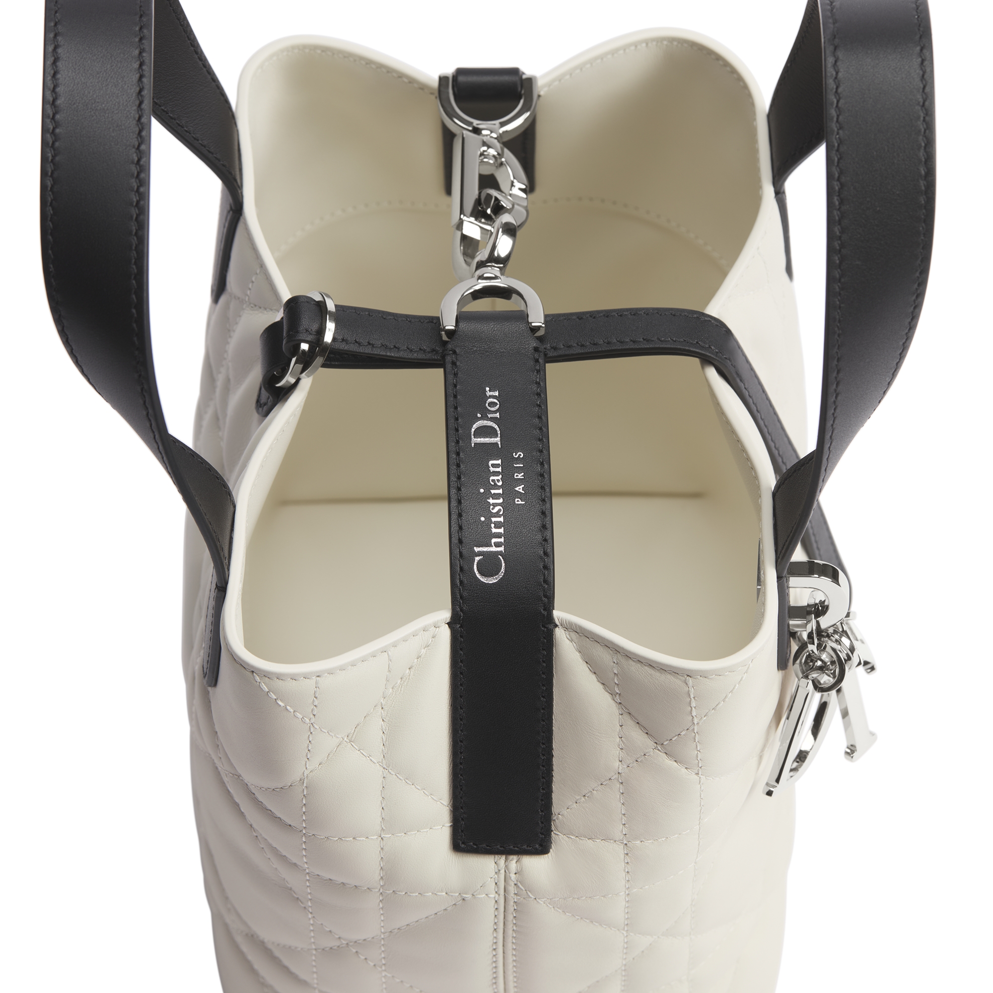 Small Dior Toujours Vertical Tote Bag Latte and Black Macrocannage Calfskin E06