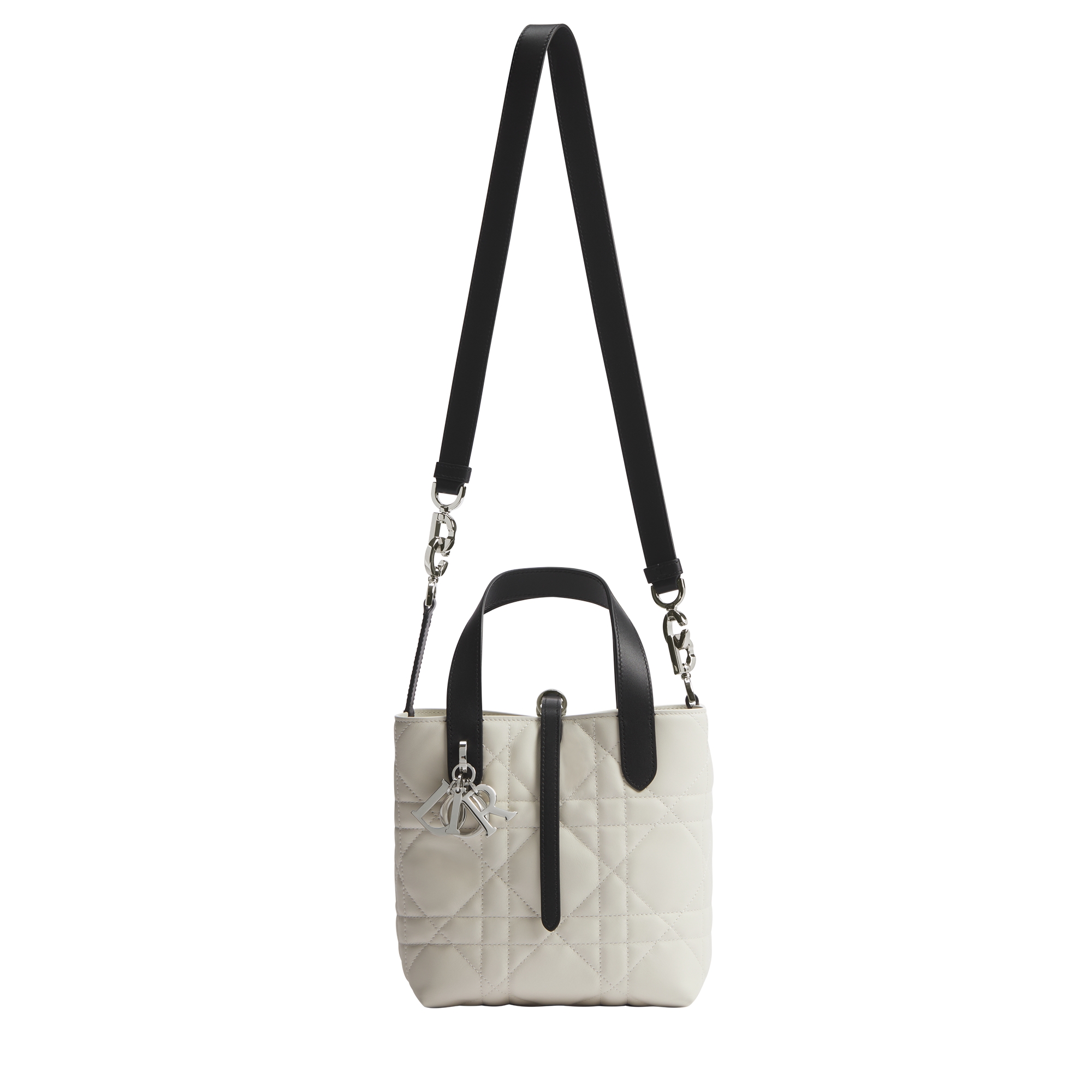 Small Dior Toujours Vertical Tote Bag Latte and Black Macrocannage Calfskin E07