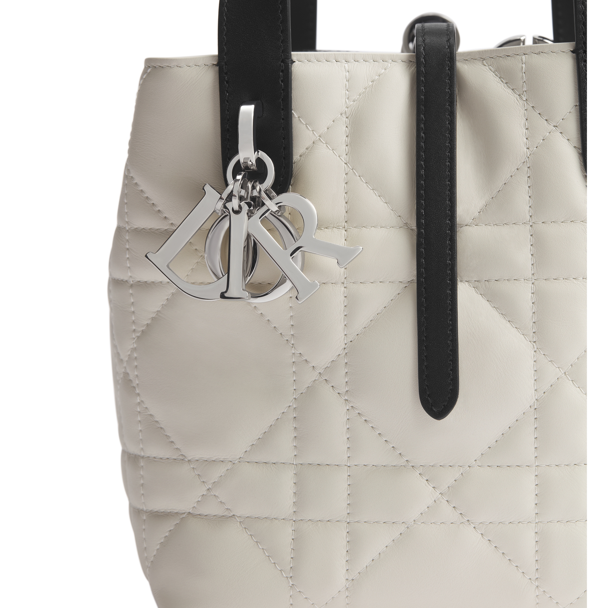 Small Dior Toujours Vertical Tote Bag Latte and Black Macrocannage Calfskin E09