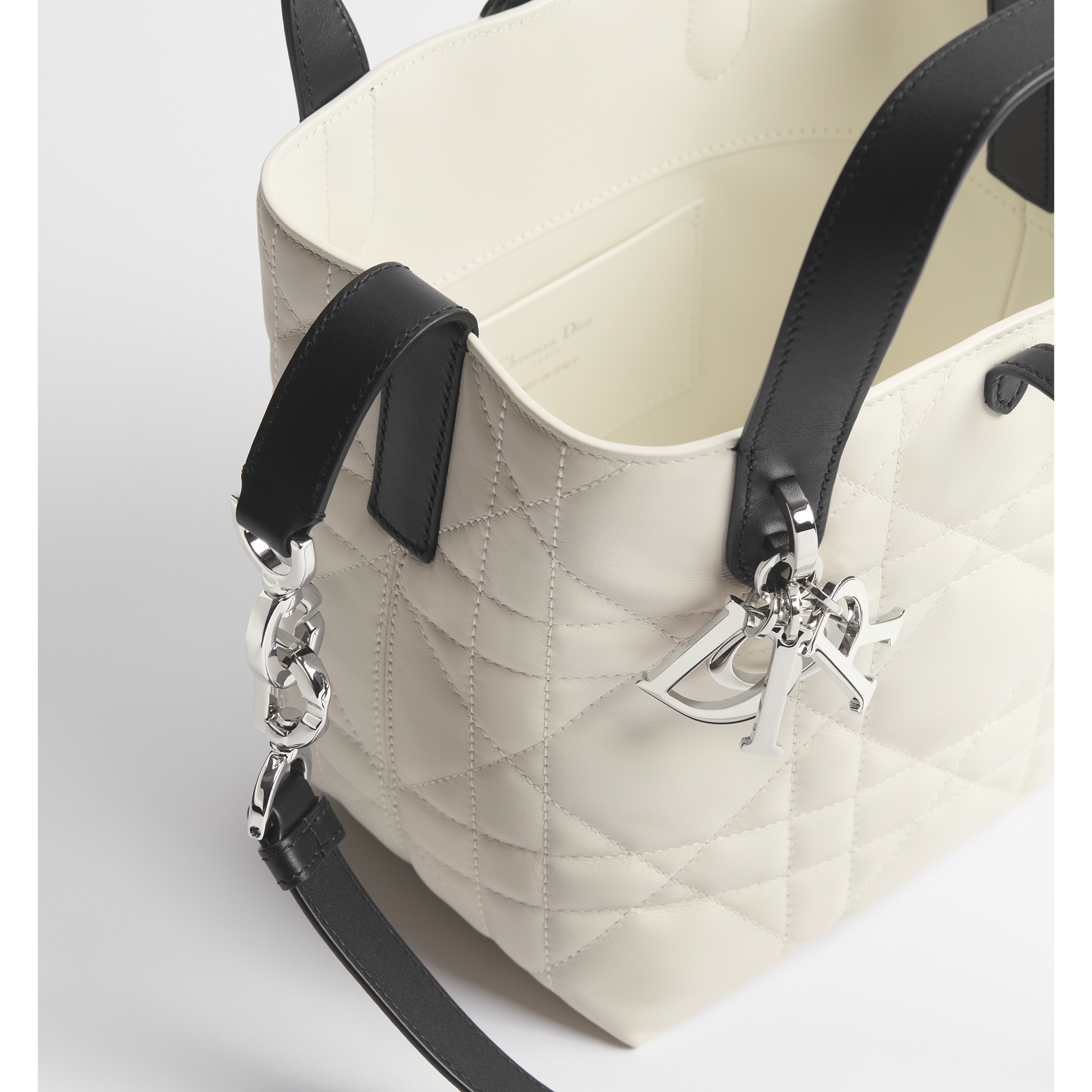 Small Dior Toujours Vertical Tote Bag Latte and Black Macrocannage Calfskin E10